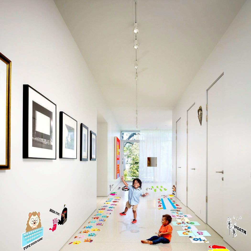 Classroom Decor Sensory Path Decals for Floor & Wall - Dynamic Funny Squat, High Five, Push Wall Hopscotch Floor Stickers for Boosting Gross Motor Skills