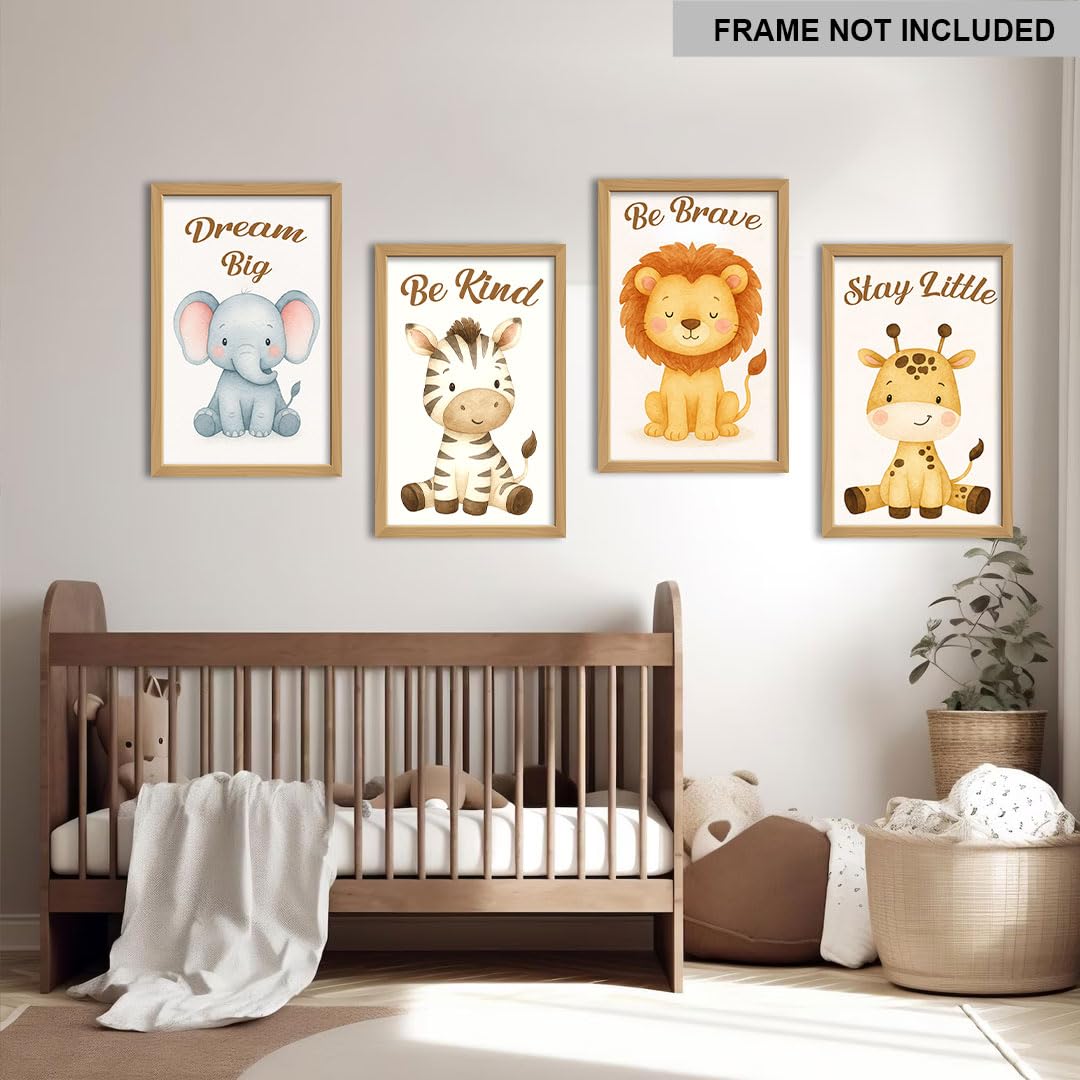 HK Studio Woodland Nursery Decor - Be Brave Be Kind Stay Little Dream Big, Safari Nursery Decor, Unframed 4 Pcs 11" x 17"