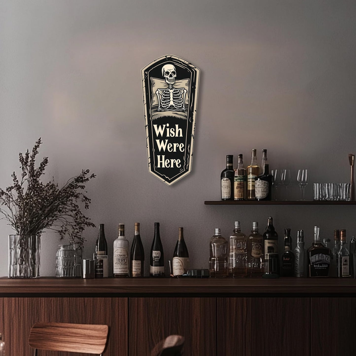 HK Studio Funny Gothic Decor Horror Posters 13" x 17" - Coffin Wish Were Here Halloween Decor, Dorm Decor, Gothic Home Decor, Funky Decor