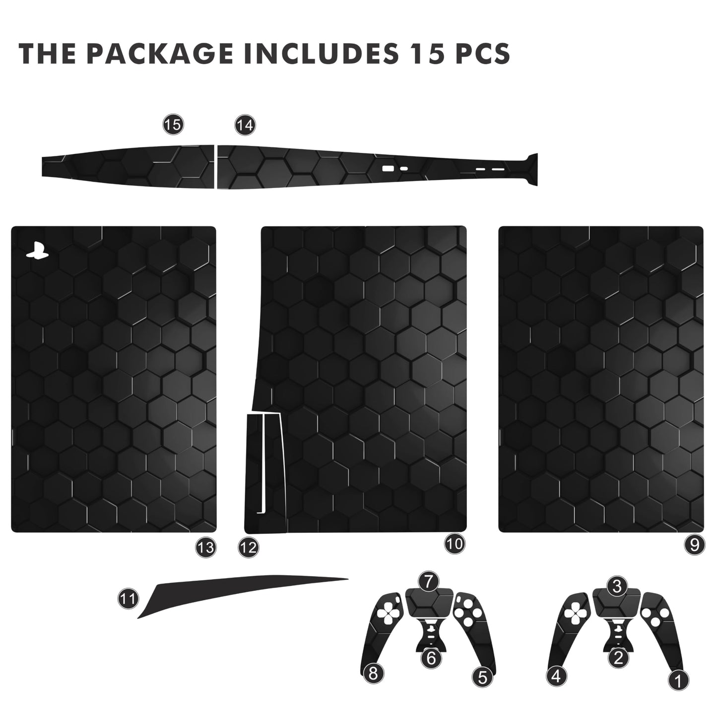 Skin Sticker for Game Console 5 Cover - Hexagon, Compatible with Both Disc Edition & Digital Edition (not Slim Ver) - 2 Controller Skins & Console Skin - No Bubble, Full Protection, Removable