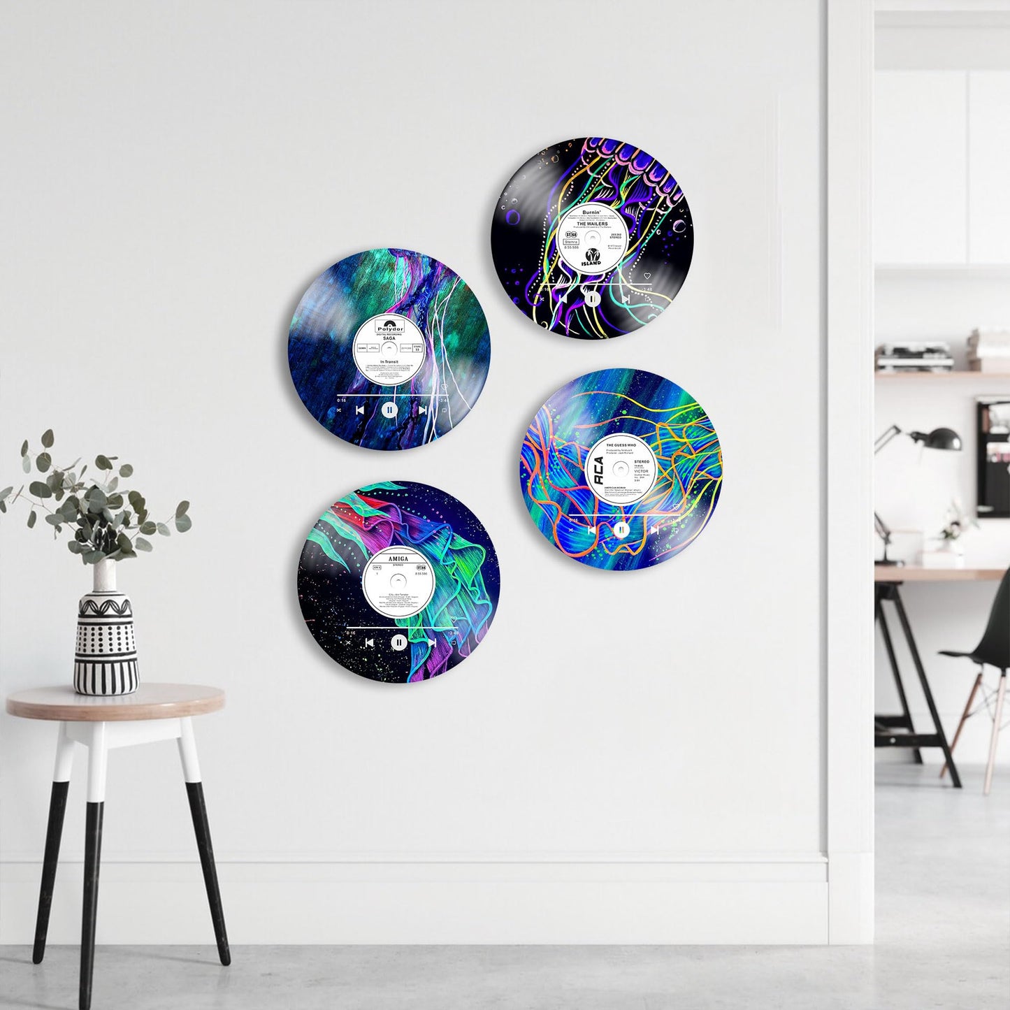 HK Studio Records Wall Decor Hippie Aesthetic 12" Pack 4 - Jellyfish for Dorm, Bedroom, Teen Room Decor - PVC (not Vinyl) Room Decor Aesthetic, Room Decor Y2K