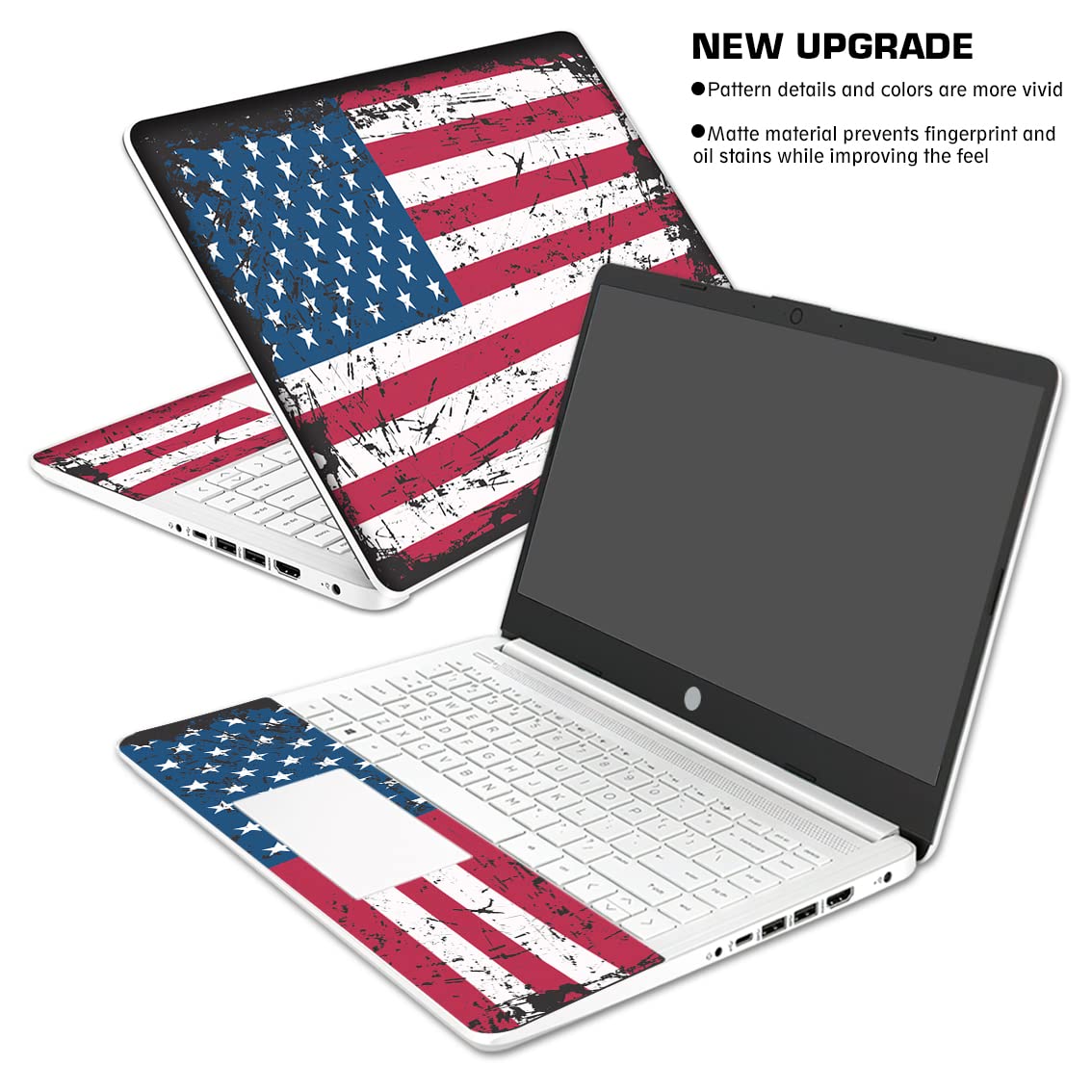 HK Studio Laptop Skin Decal Specific Fit for HP 14" with No Cutting Required, No Bubble, Waterproof, Scratch Resistant, American Flag Design - Including Wide Screen and Full Wrist Pad Skin