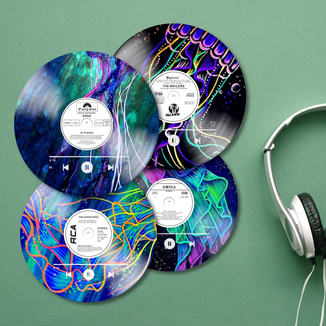 HK Studio Records Wall Decor Hippie Aesthetic 12" Pack 4 - Jellyfish for Dorm, Bedroom, Teen Room Decor - PVC (not Vinyl) Room Decor Aesthetic, Room Decor Y2K