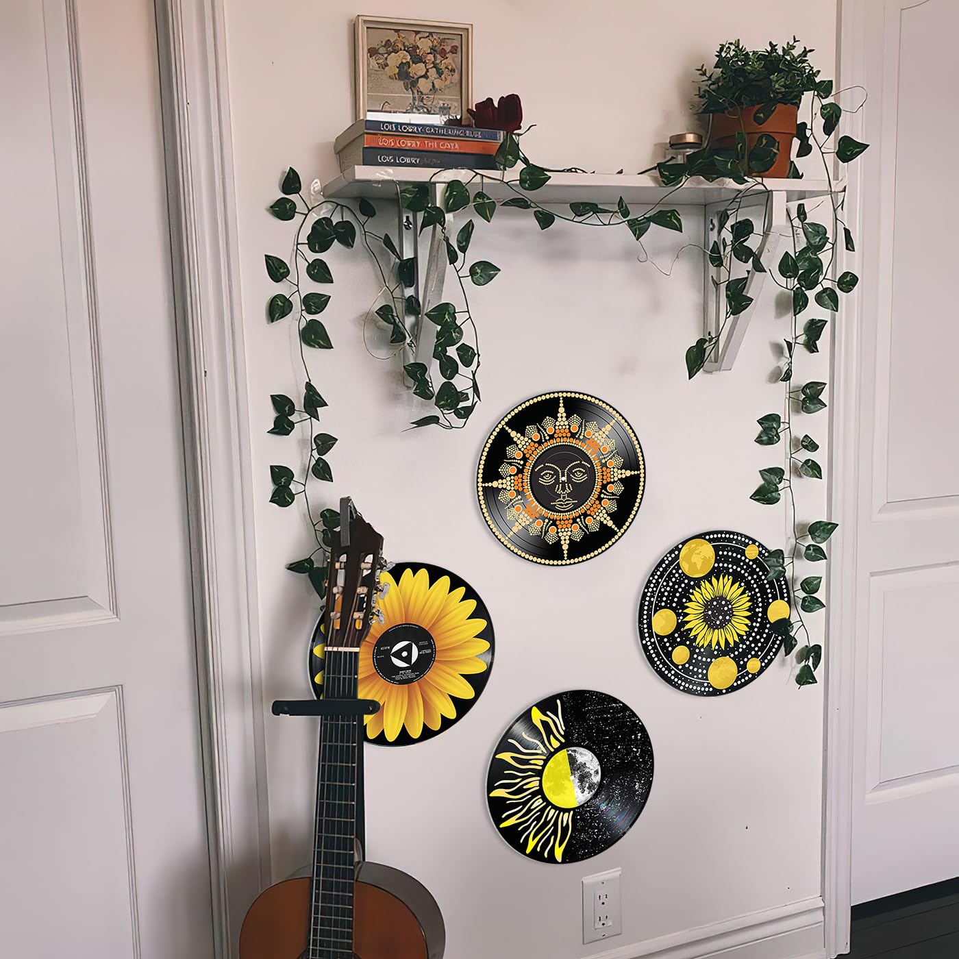 HK Studio Record Wall Decor, Pack 4 - 11.4" PVC Indie Art Prints for Dorm, Teen Room - Hippie, Aesthetic, Vintage Decor