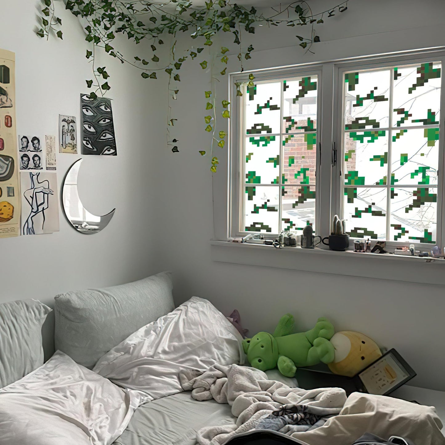 HK Studio Pixel Vines Sticker Aesthetic - Pixel Art for Dorm, Game Room Decor 12" x 12" Pack 4