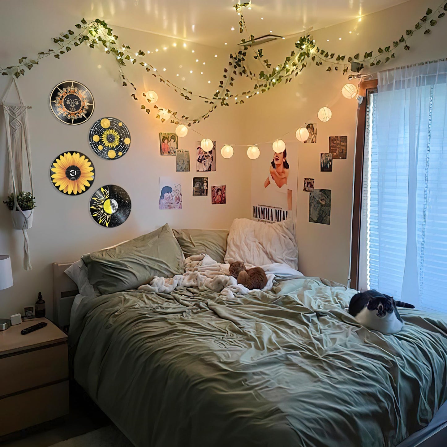 HK Studio Record Wall Decor, Pack 4 - 11.4" PVC Indie Art Prints for Dorm, Teen Room - Hippie, Aesthetic, Vintage Decor