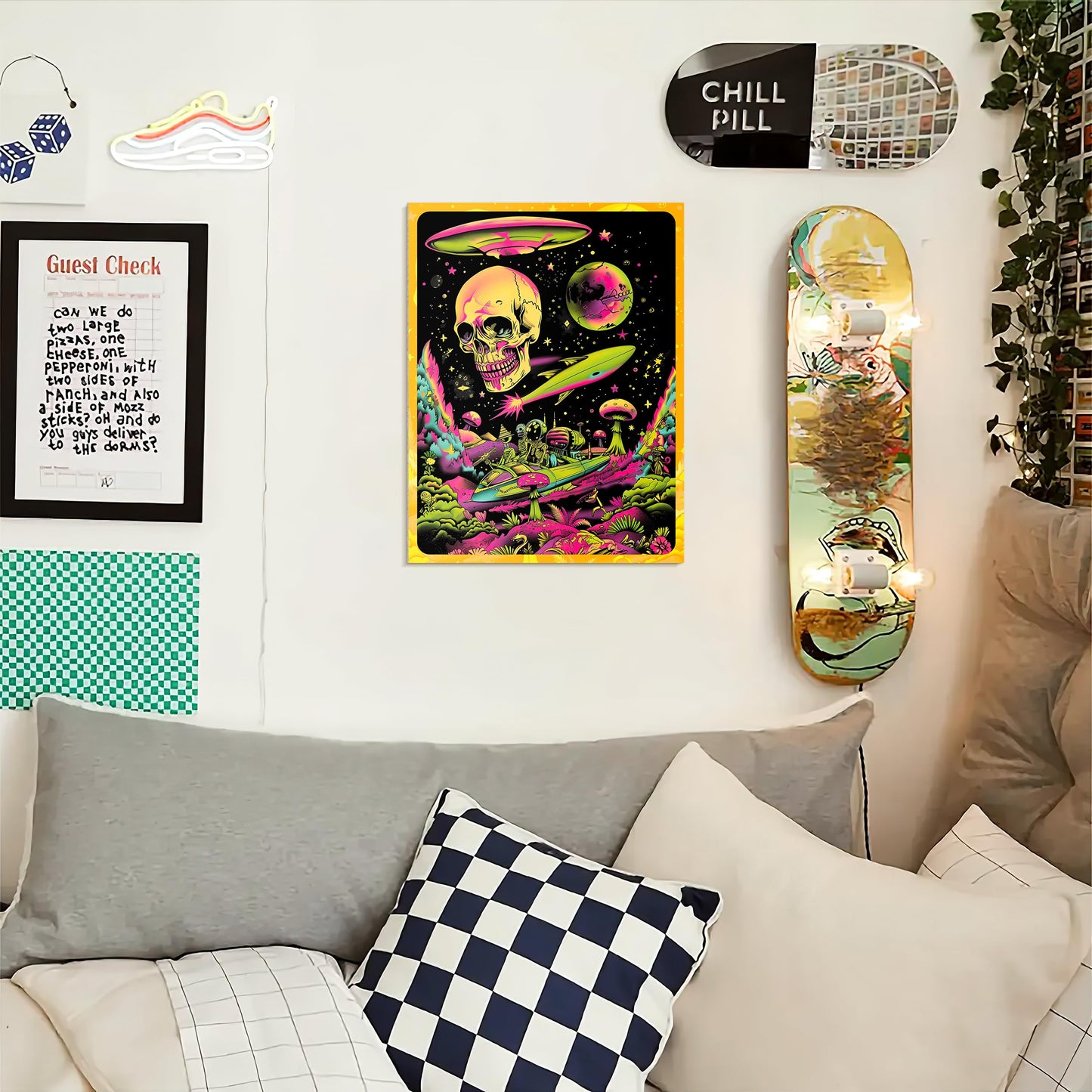 HK Studio Hippie Room Decor Posters - Alien, Mushroom, Skull Hippie Decor, Hippie Wall Decor