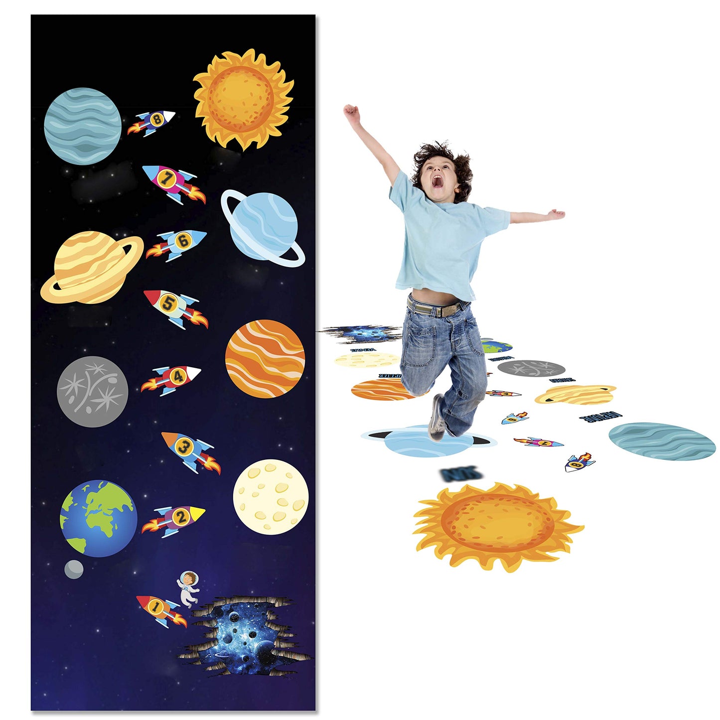 Classroom Decor Sensory Path Decals for Floor & Wall - Solar System Space Exploring Hopscotch Floor Stickers for Boosting Gross Motor Skills