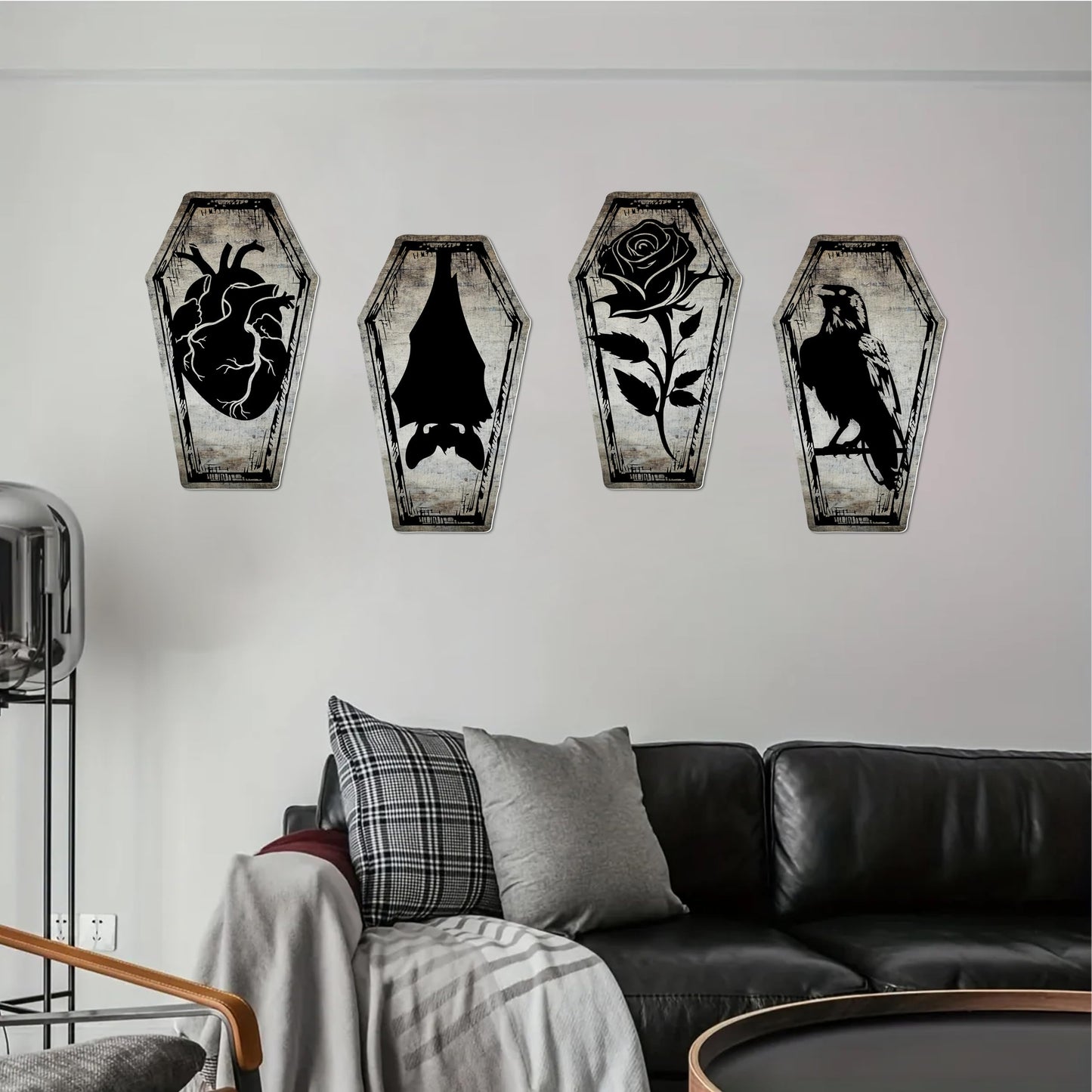 Gothic Decor Dark Academia Posters 10" x 16" Pack 4 - Illusion Framed Coffin Gothic Home Decor, Halloween Decor, Dorm Decor, Teen Room Decor
