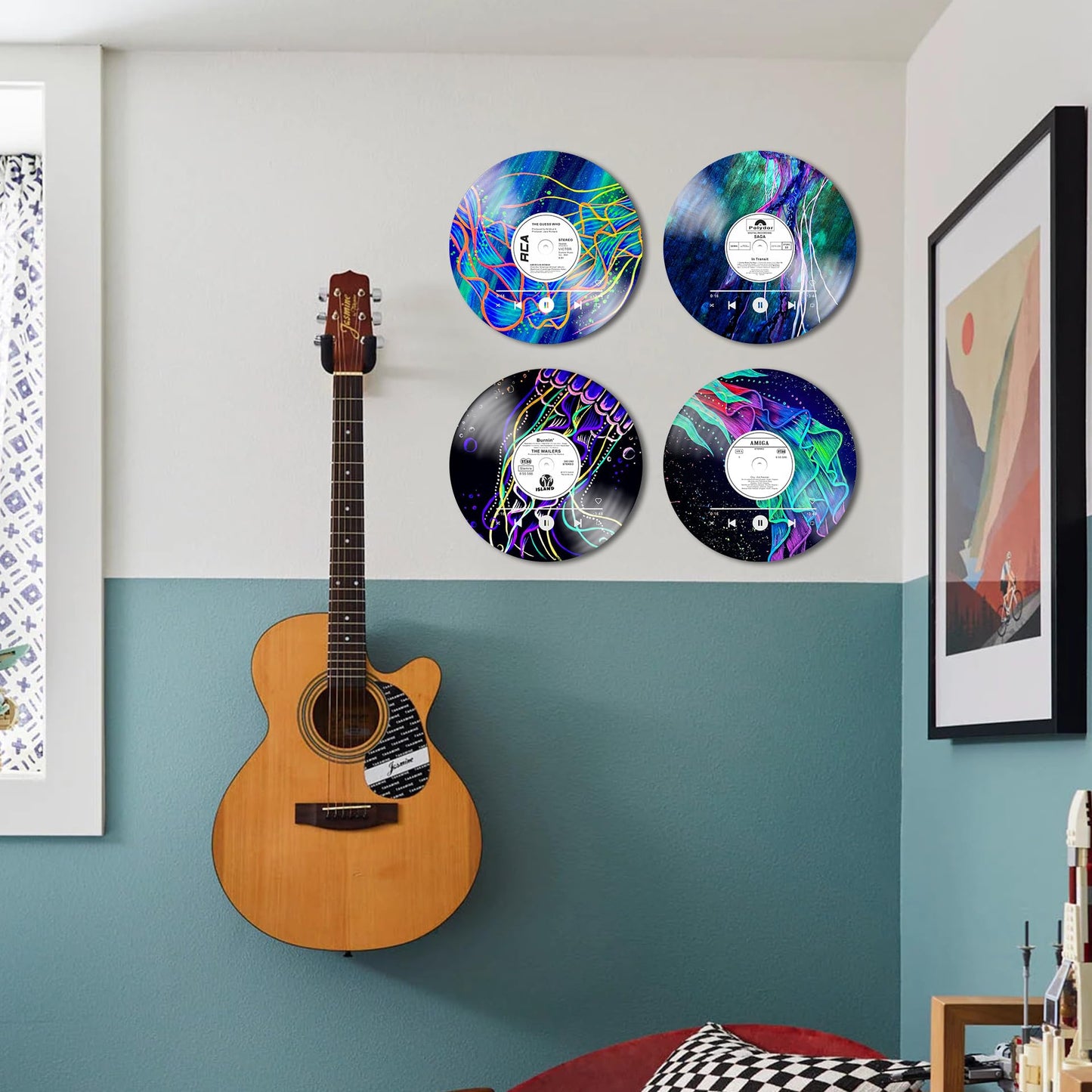 HK Studio Records Wall Decor Hippie Aesthetic 12" Pack 4 - Jellyfish for Dorm, Bedroom, Teen Room Decor - PVC (not Vinyl) Room Decor Aesthetic, Room Decor Y2K