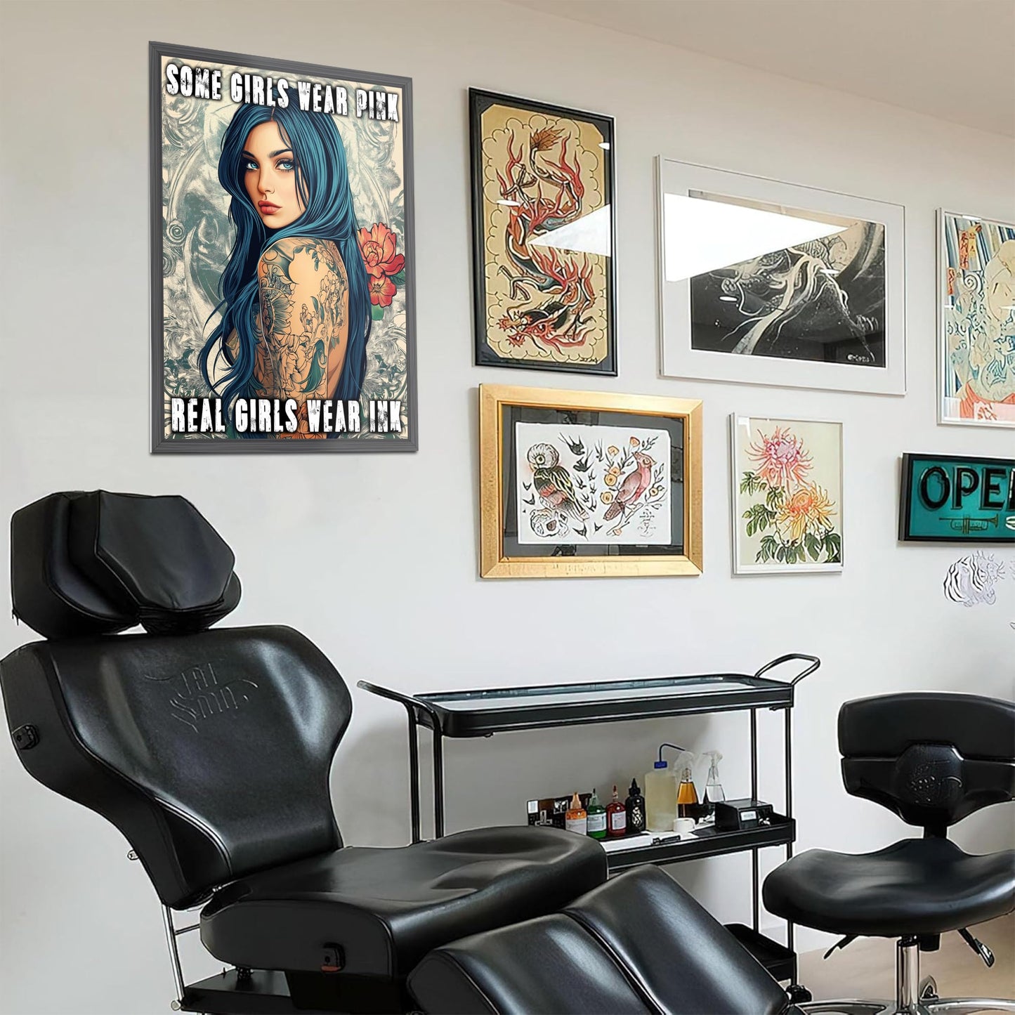HK Studio Tattoo Decor Vintage Wall Art - Real Girls Wear Ink Tattoo Shop Decor, Tattoo Wall Art