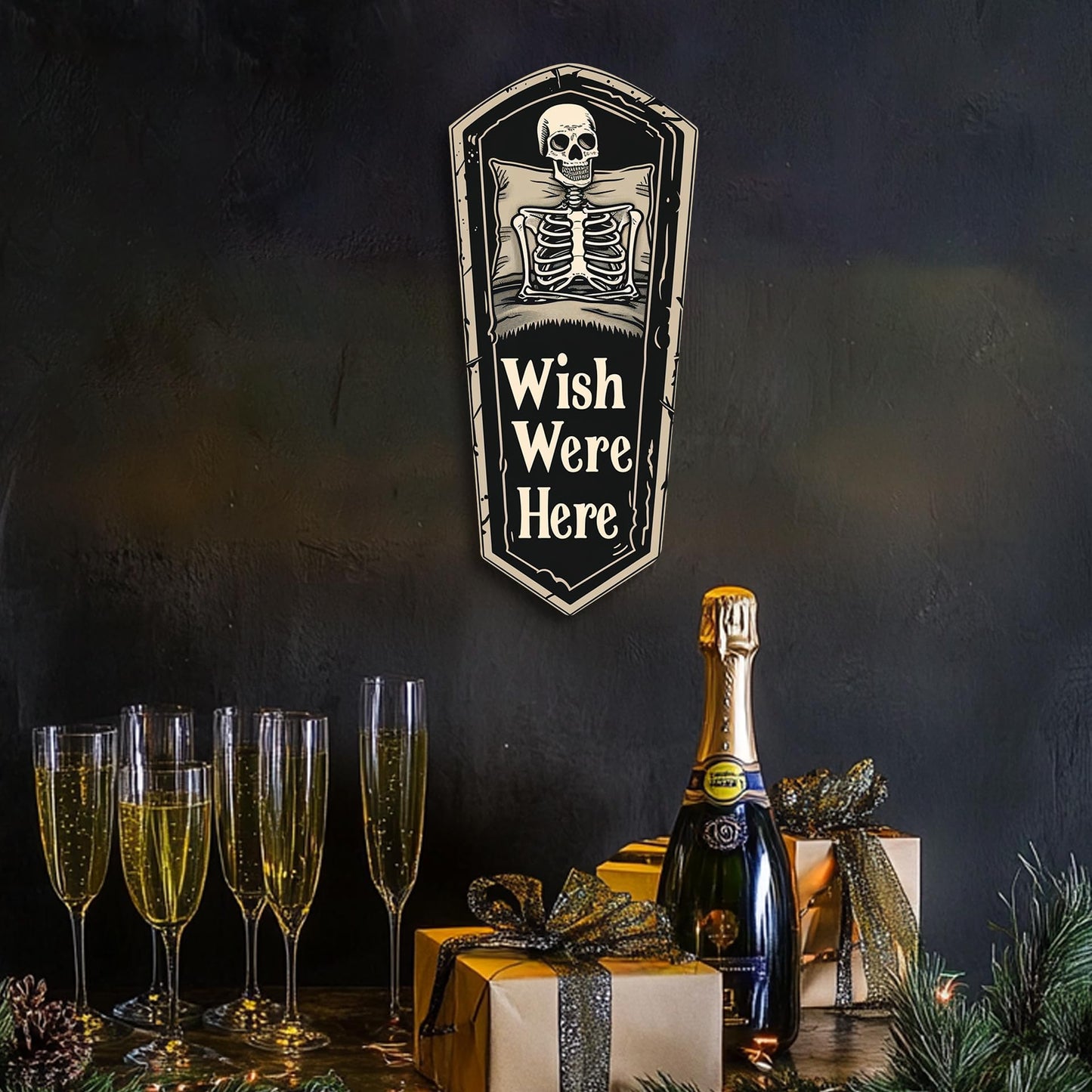 HK Studio Funny Gothic Decor Horror Posters 13" x 17" - Coffin Wish Were Here Halloween Decor, Dorm Decor, Gothic Home Decor, Funky Decor