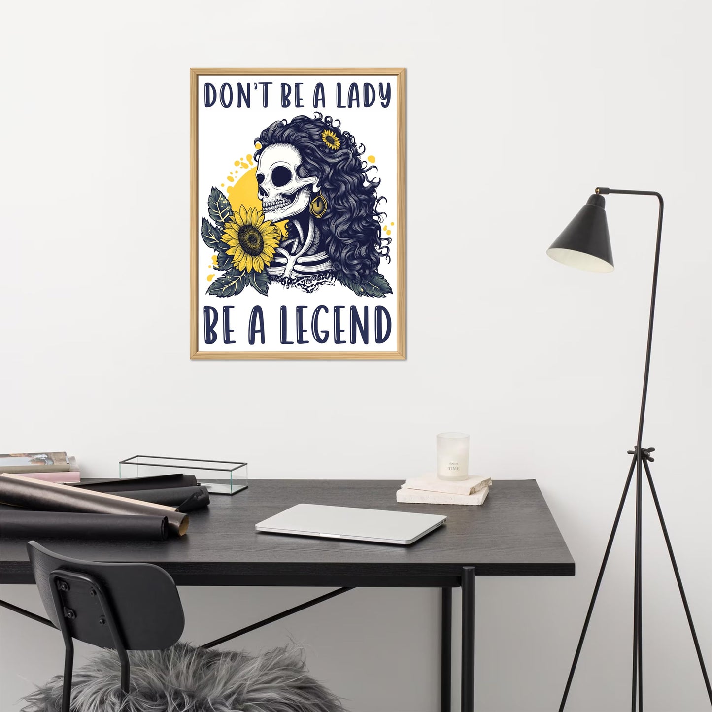 Funny Poster for Women 13" x 17" - Illusion Framed Don't Be A Lady Be A Legend Dorm Decor, Office Decor for Women, Bedroom Decor for Women
