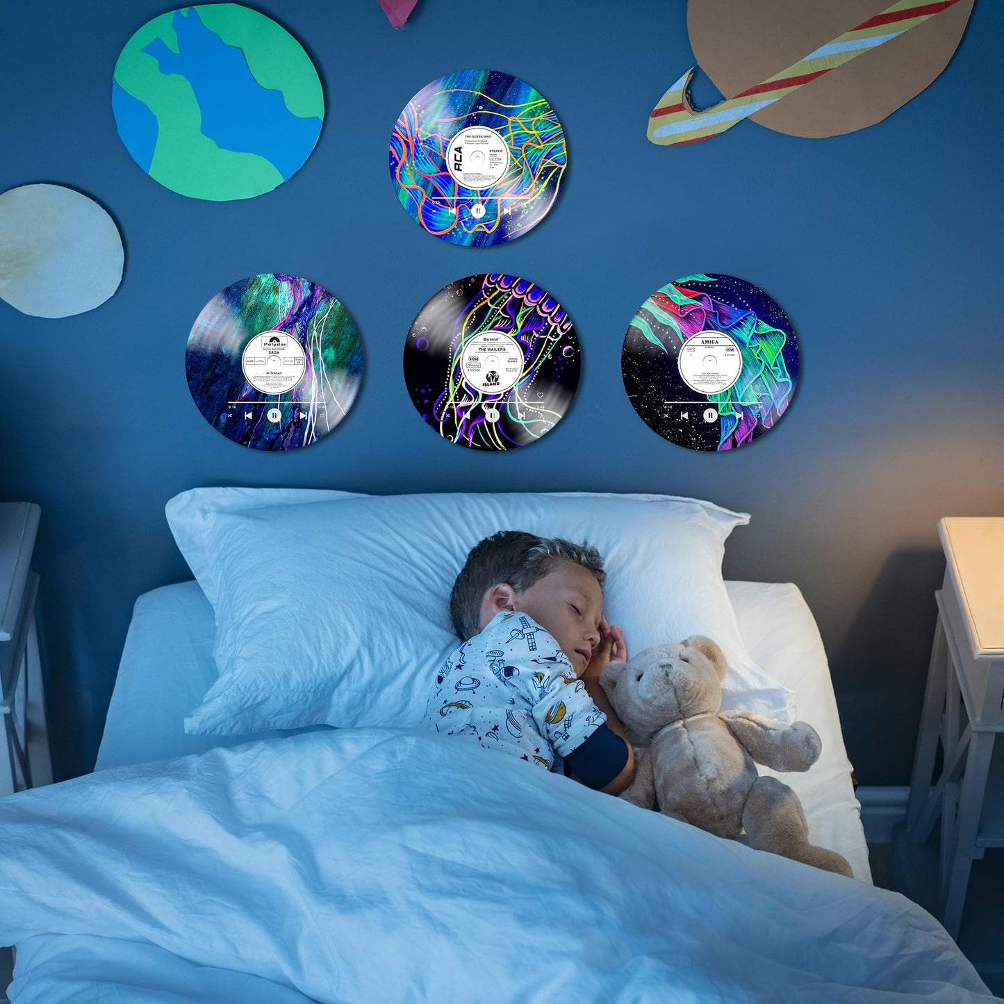 HK Studio Records Wall Decor Hippie Aesthetic 12" Pack 4 - Jellyfish for Dorm, Bedroom, Teen Room Decor - PVC (not Vinyl) Room Decor Aesthetic, Room Decor Y2K