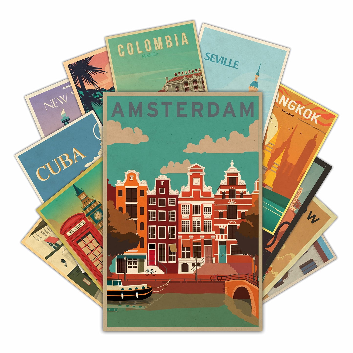 HK Studio Travel Decor City Wall Art - Travel Wall Art, Vintage Travel Posters