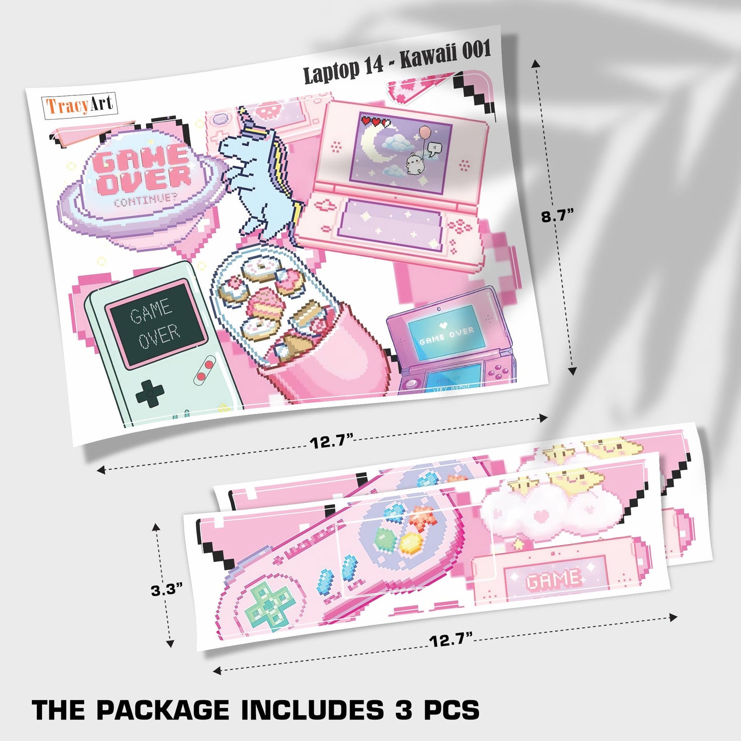 Laptop Skin Decal HP 14" - Kawaii Pixel Laptop Cover Sticker No Cutting Required, No Bubble, Waterproof, Scratch Resistant - Including Wide Screen and Wrist Pad