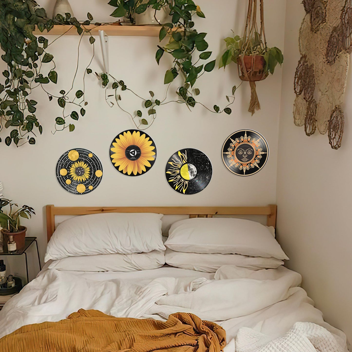 HK Studio Record Wall Decor, Pack 4 - 11.4" PVC Indie Art Prints for Dorm, Teen Room - Hippie, Aesthetic, Vintage Decor