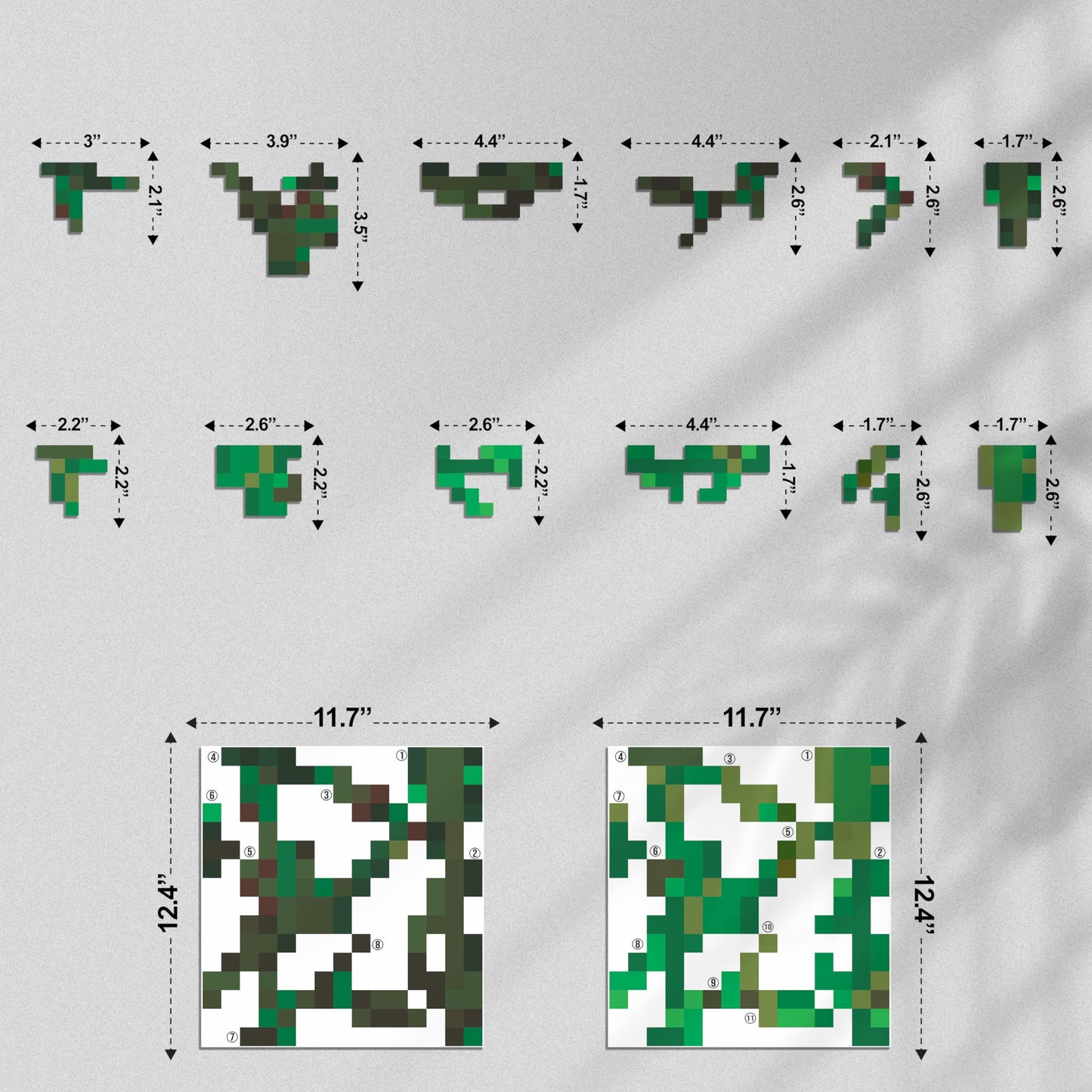 HK Studio Pixel Vines Sticker Aesthetic - Pixel Art for Dorm, Game Room Decor 12" x 12" Pack 4
