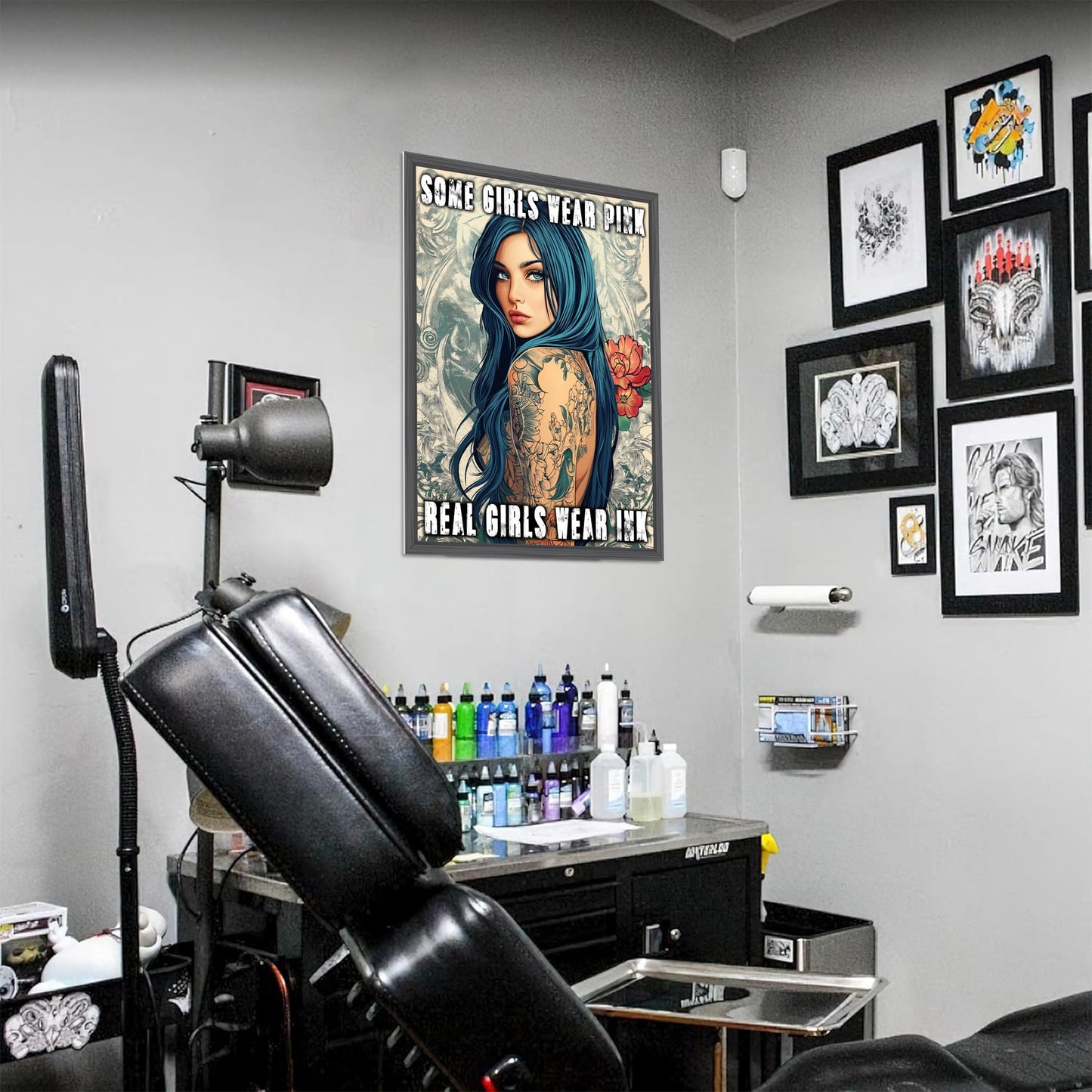 HK Studio Tattoo Decor Vintage Wall Art - Real Girls Wear Ink Tattoo Shop Decor, Tattoo Wall Art