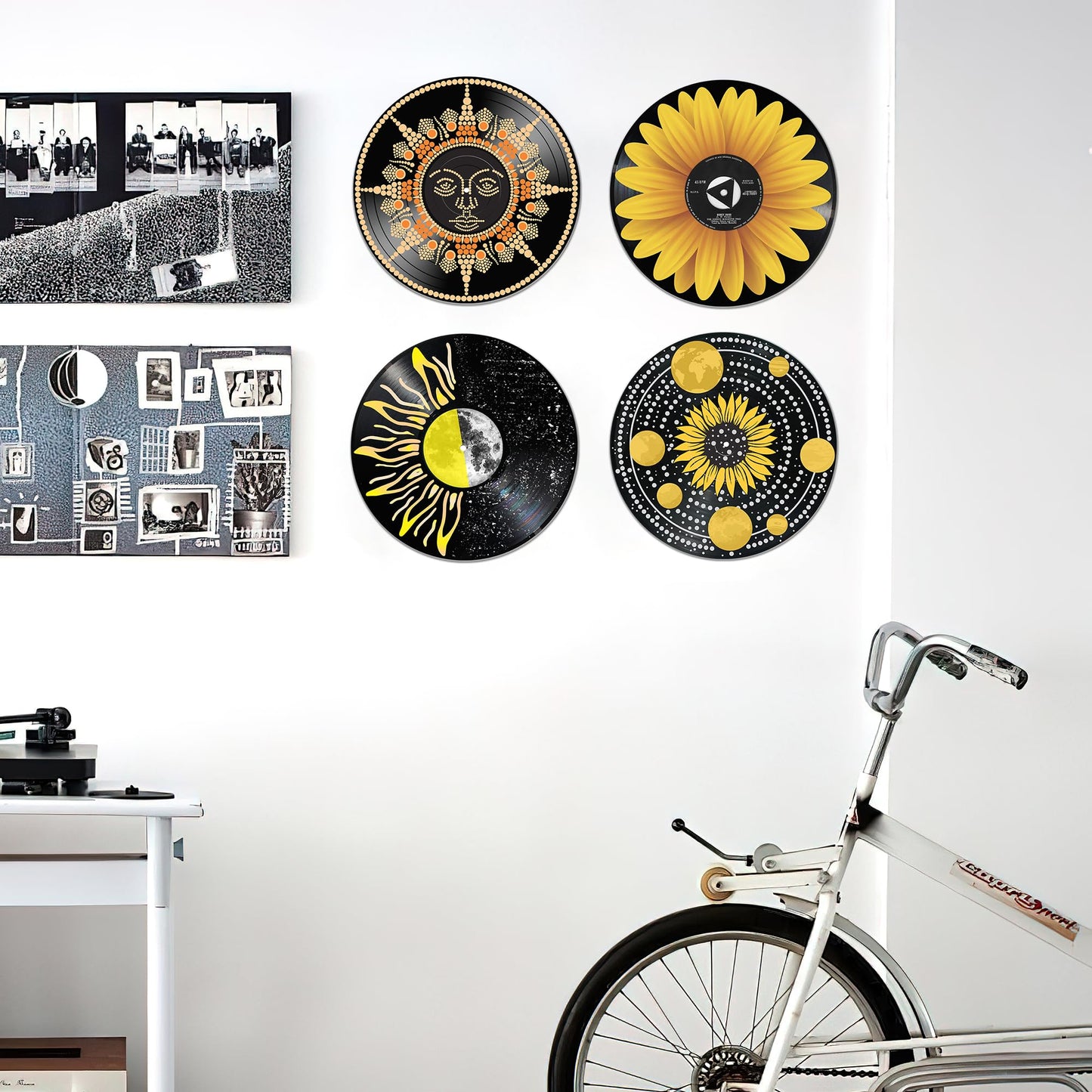 HK Studio Record Wall Decor, Pack 4 - 11.4" PVC Indie Art Prints for Dorm, Teen Room - Hippie, Aesthetic, Vintage Decor