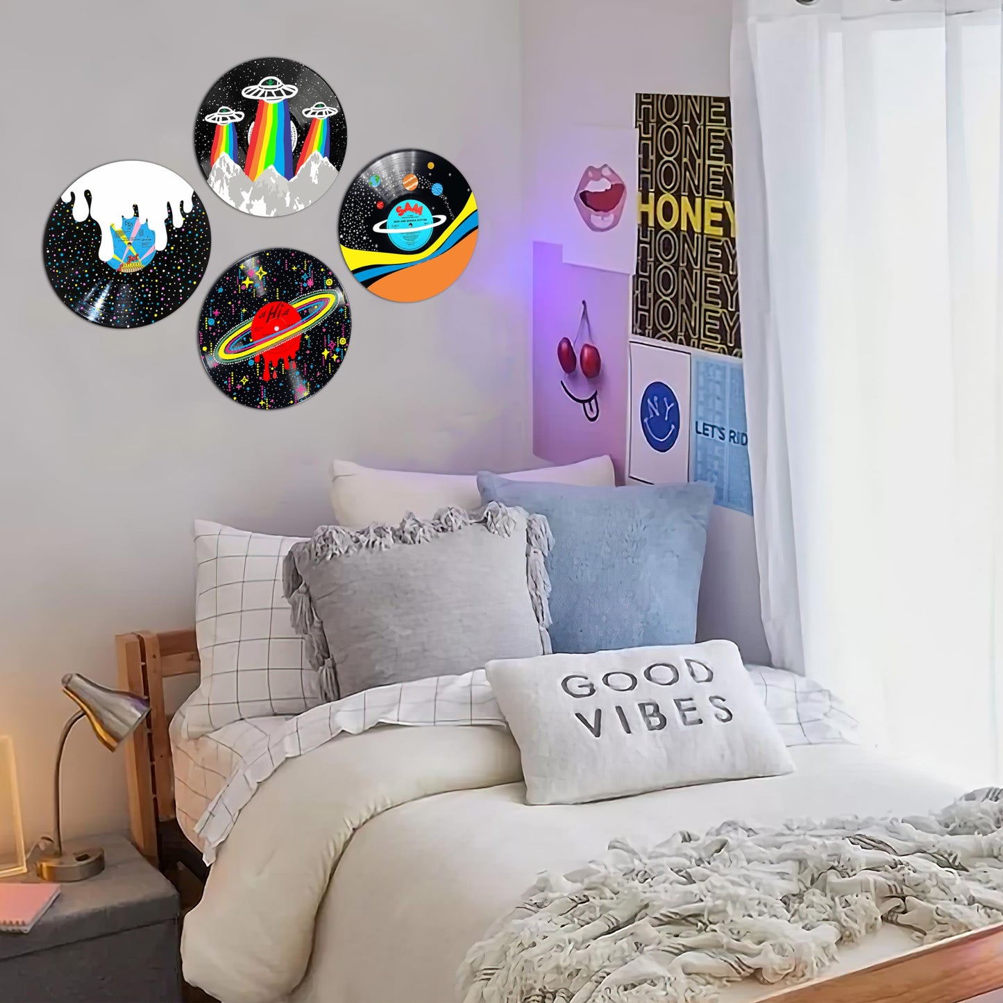 HK Studio Records Wall Decor Hippie Aesthetic 12" Pack 4 - Galaxy for Dorm, Bedroom, Teen Room Decor - PVC (not Vinyl) Room Decor Aesthetic, Room Decor Y2K