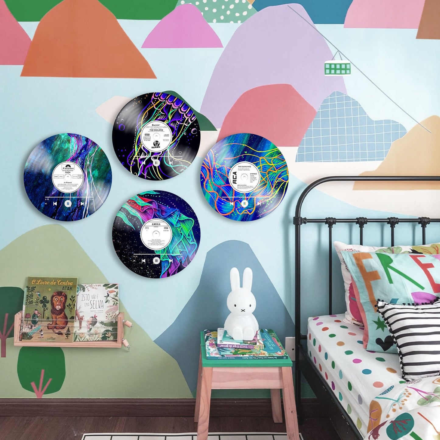 HK Studio Records Wall Decor Hippie Aesthetic 12" Pack 4 - Jellyfish for Dorm, Bedroom, Teen Room Decor - PVC (not Vinyl) Room Decor Aesthetic, Room Decor Y2K