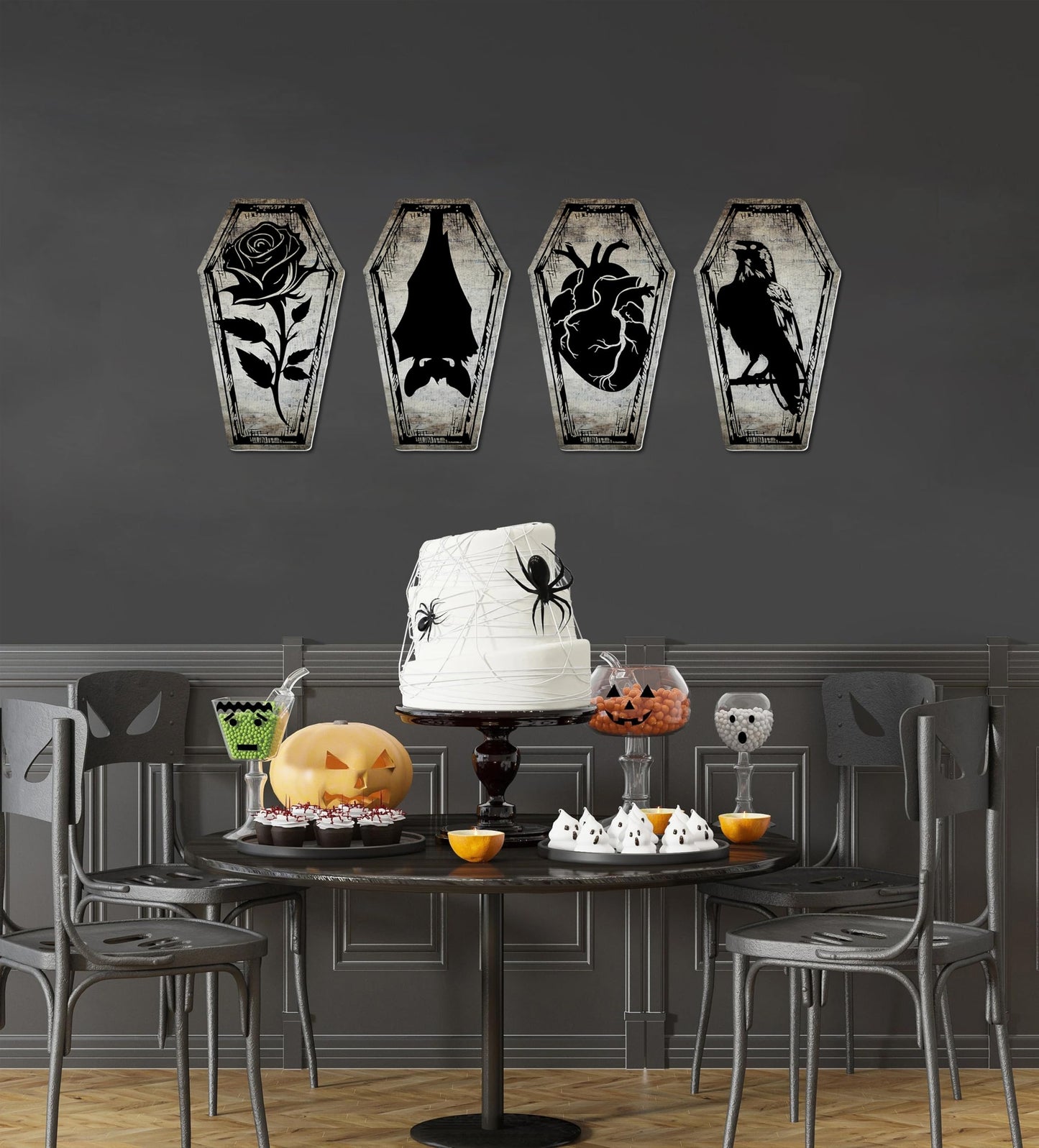 Gothic Decor Dark Academia Posters 10" x 16" Pack 4 - Illusion Framed Coffin Gothic Home Decor, Halloween Decor, Dorm Decor, Teen Room Decor