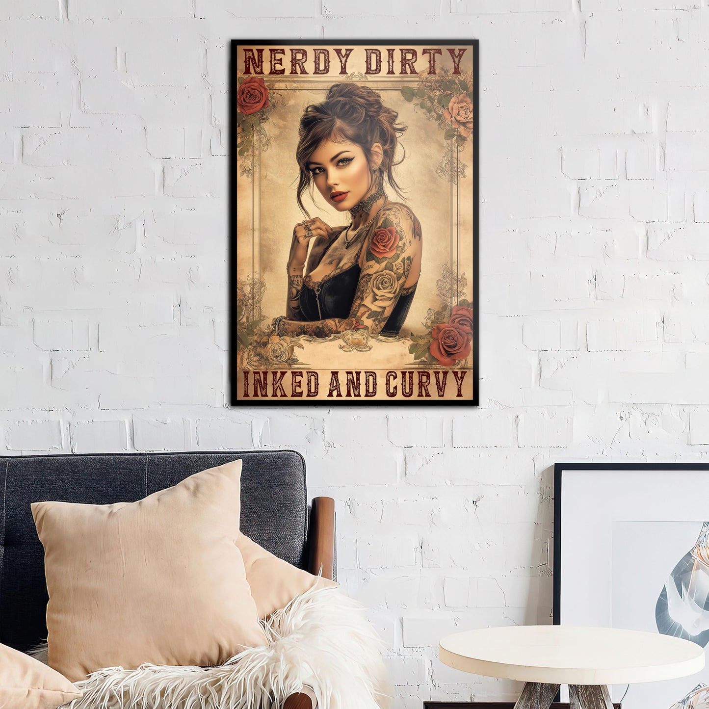 HK Studio Tattoo Decor Vintage Wall Art - Inked and Curvy Tattoo Shop Decor, Tattoo Wall Art