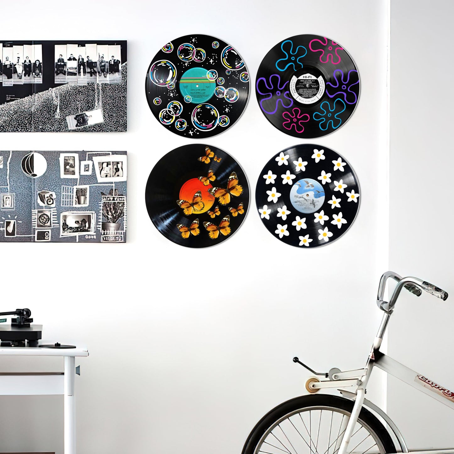 HK Studio Records Wall Decor Hippie Aesthetic 12" Pack 4 - for Dorm, Bedroom, Teen Room Decor - PVC (not Vinyl) Room Decor Aesthetic, Room Decor Y2K
