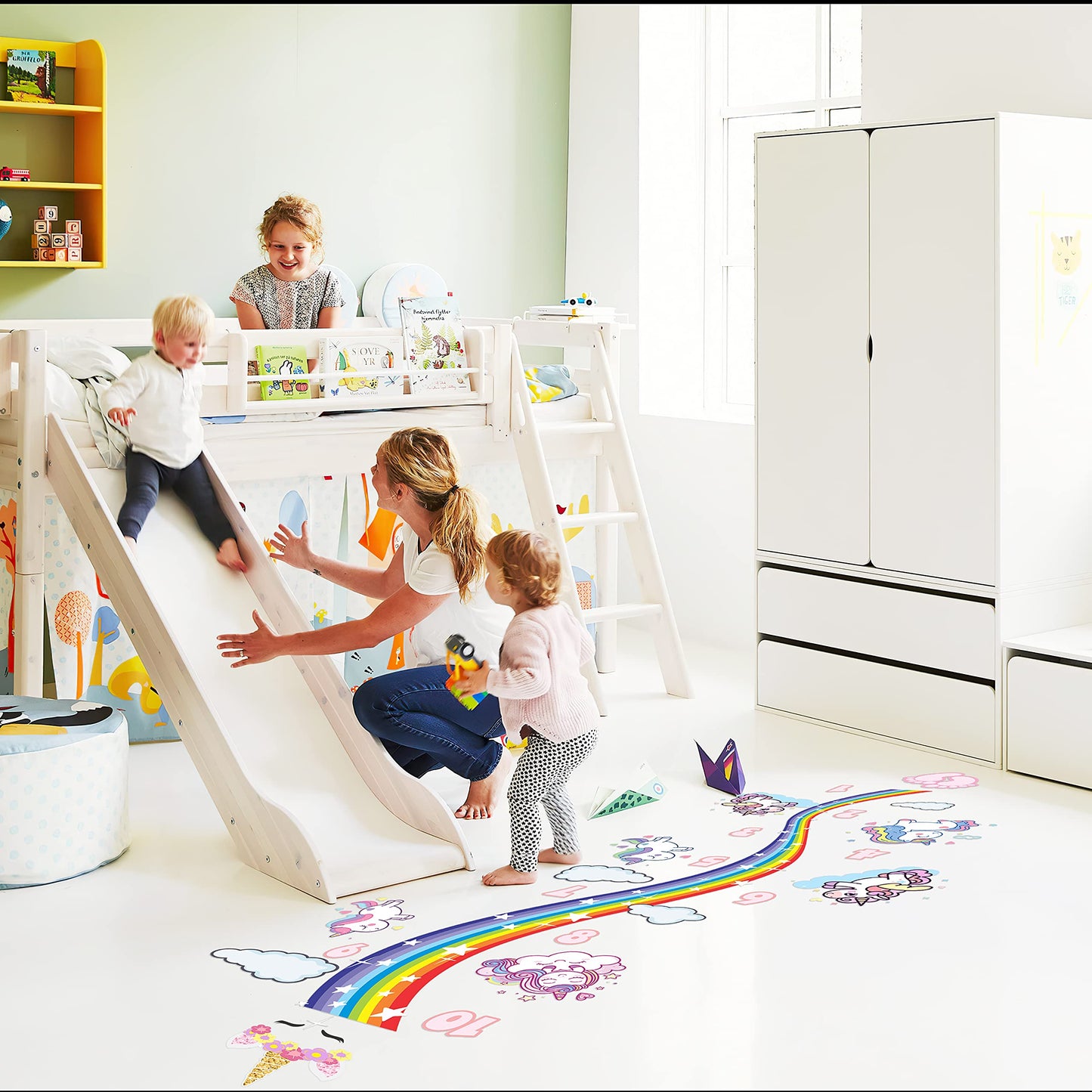Classroom Decor Sensory Path Decals for Floor & Wall - Rainbow Shape Walk Path Hopscotch Floor Stickers for Boosting Gross Motor Skills