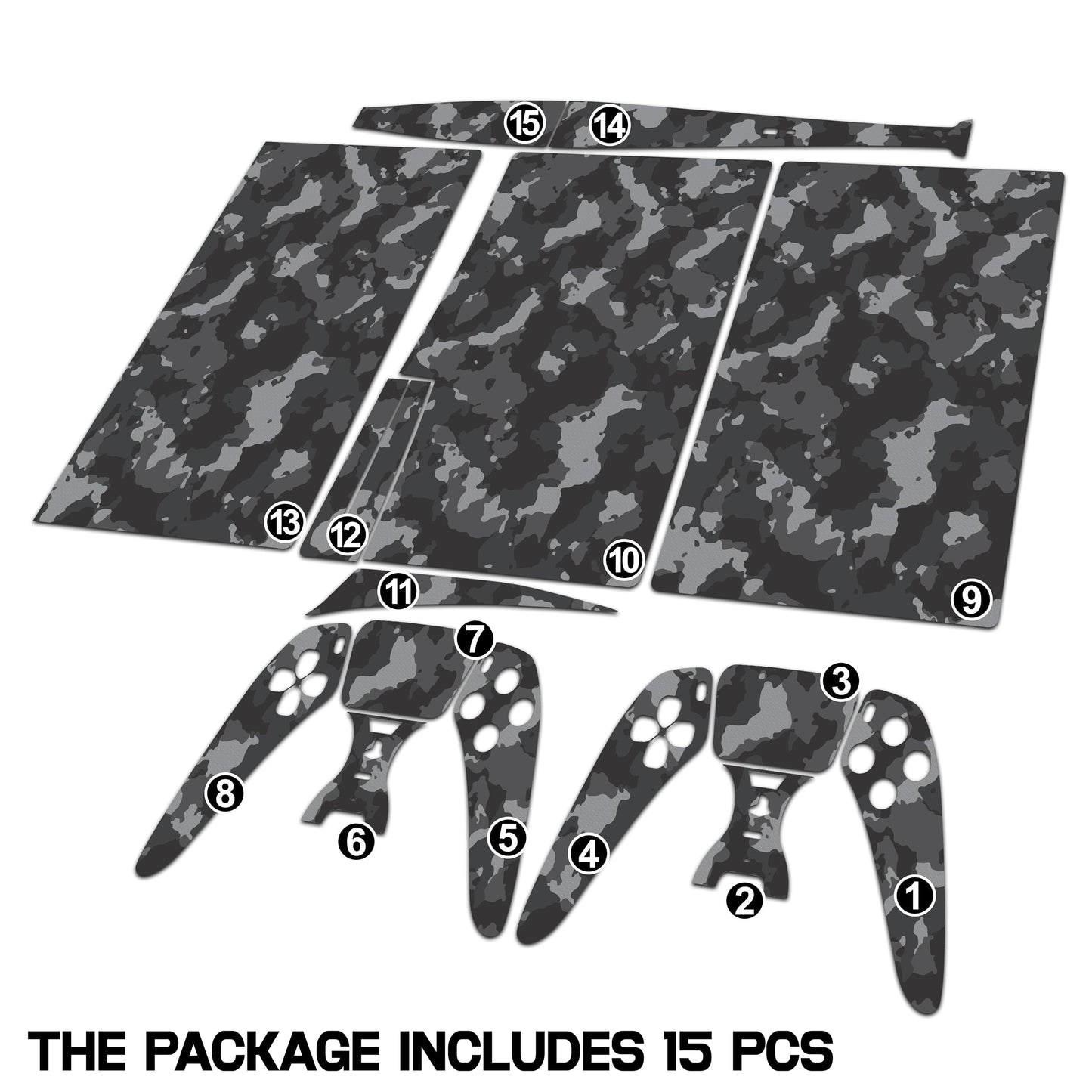 Skin Sticker for Game Console 5 Cover - Grey Camo, Compatible with Both Disc Edition & Digital Edition (not Slim Ver) - 2 Controller Skins & Console Skin - No Bubble, Full Protection, Removable