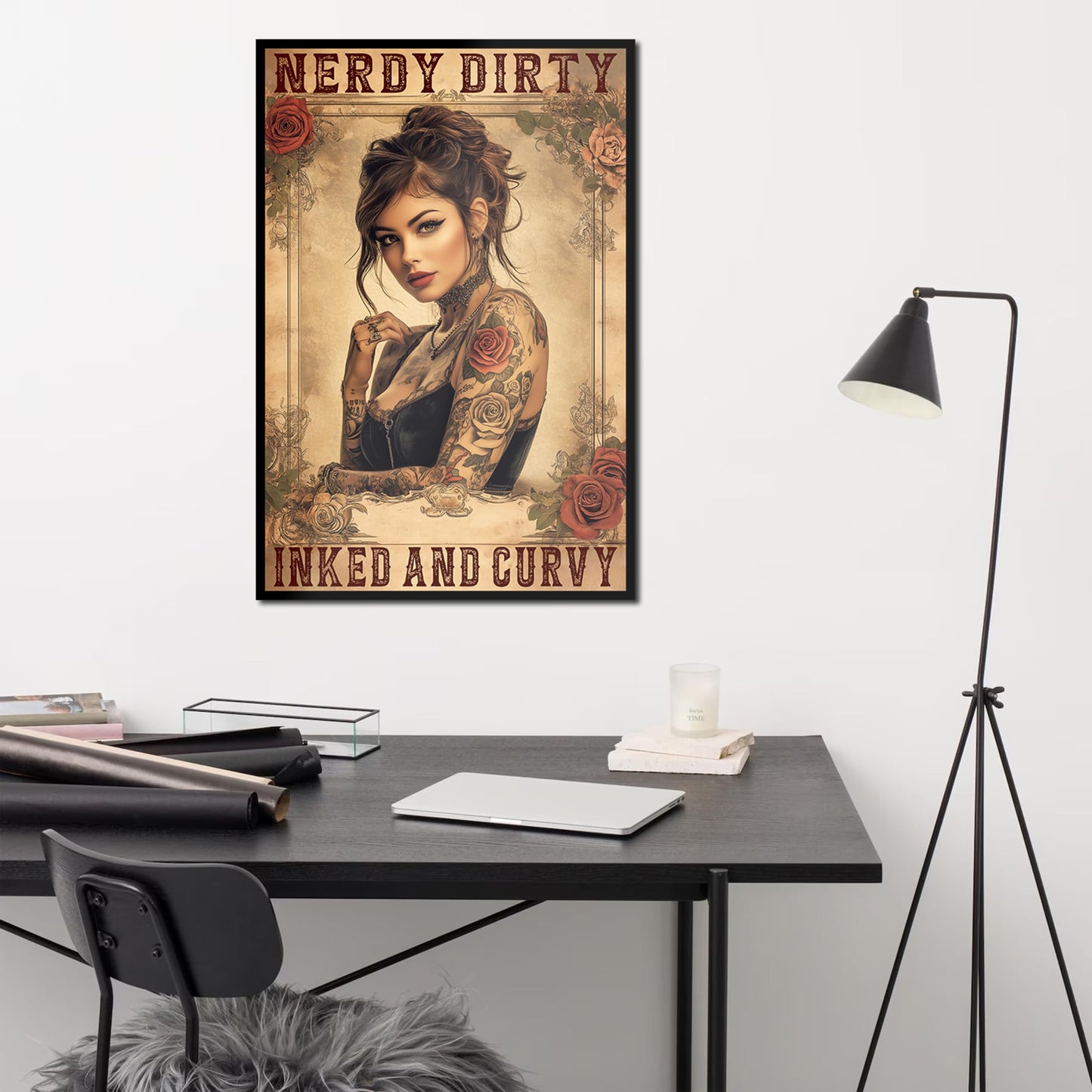 HK Studio Tattoo Decor Vintage Wall Art - Inked and Curvy Tattoo Shop Decor, Tattoo Wall Art