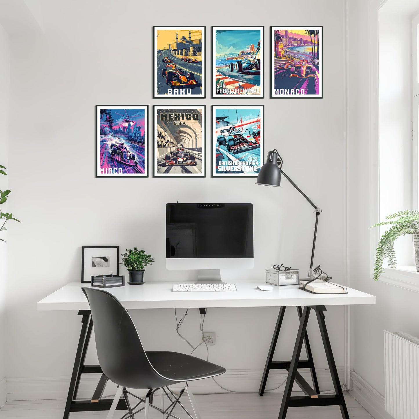 HK Studio F1 Race Car Posters Decor 8" x 11" Pack 6 - Dorm Decor, Vintage Room Decor Aesthetic, Teen Room Decor