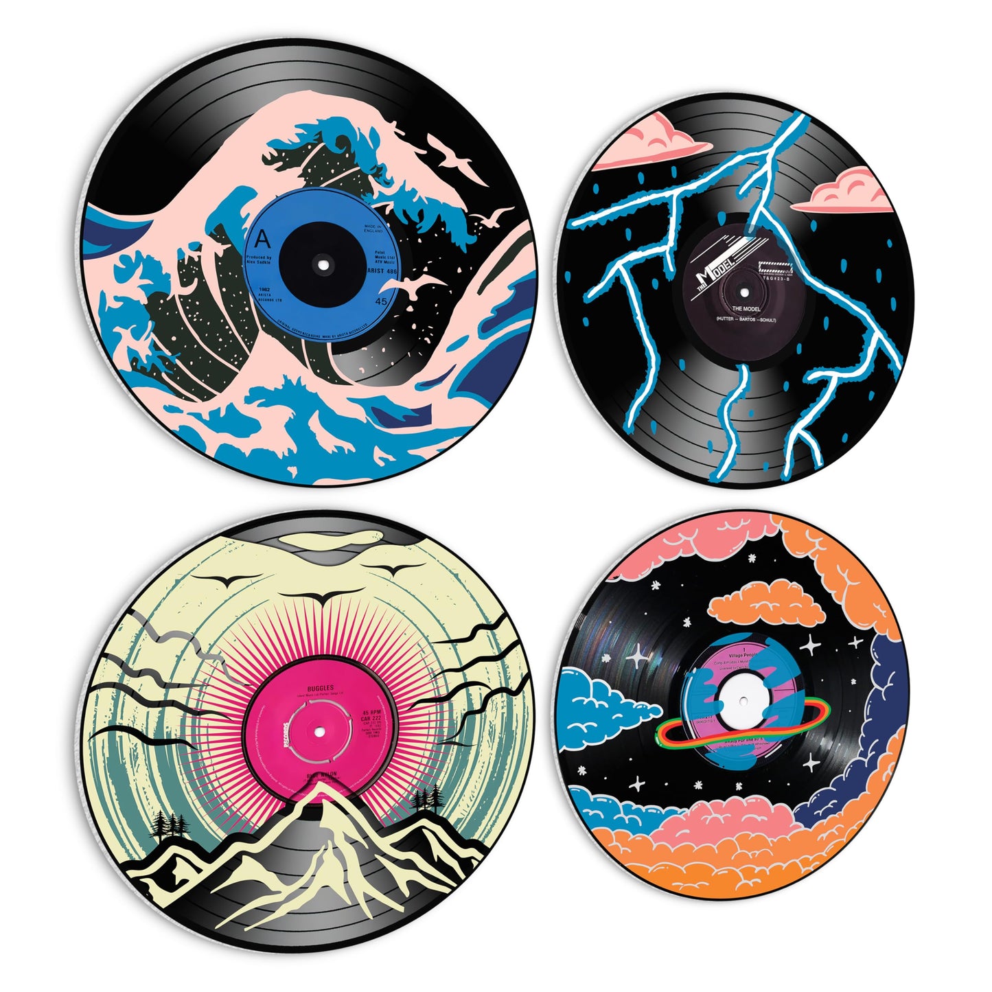 HK Studio Records Wall Decor Hippie Aesthetic 12" Pack 4 - Supernatural for Dorm, Bedroom, Teen Room Decor - PVC (not Vinyl) Room Decor Aesthetic, Room Decor Y2K