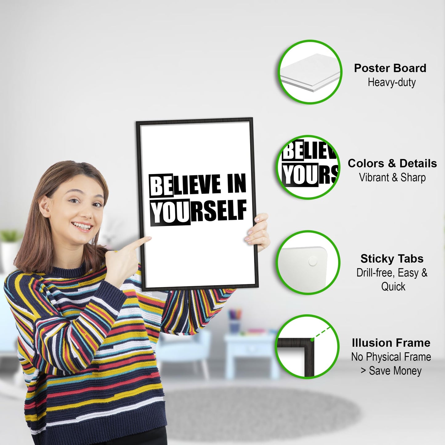HK Studio Motivational Wall Decor Quote Posters 13" x 17" - Believe In Yourself Inspirational Wall Decor, Office Decor for Women, Dorm Decor for you, Men Room Decor