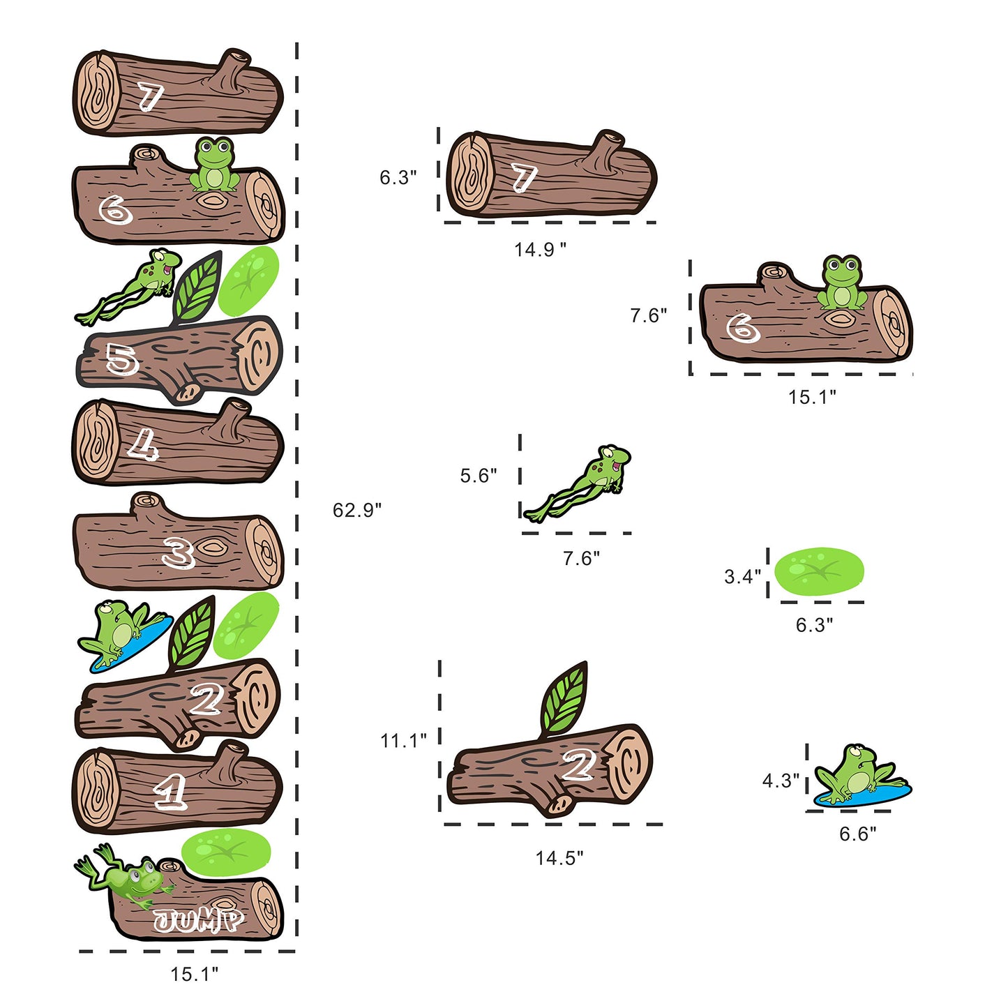 Classroom Decor Sensory Path Decals for Floor & Wall - Frog Hopping Game on Wooden Logs Hopscotch Floor Stickers for Boosting Gross Motor Skills