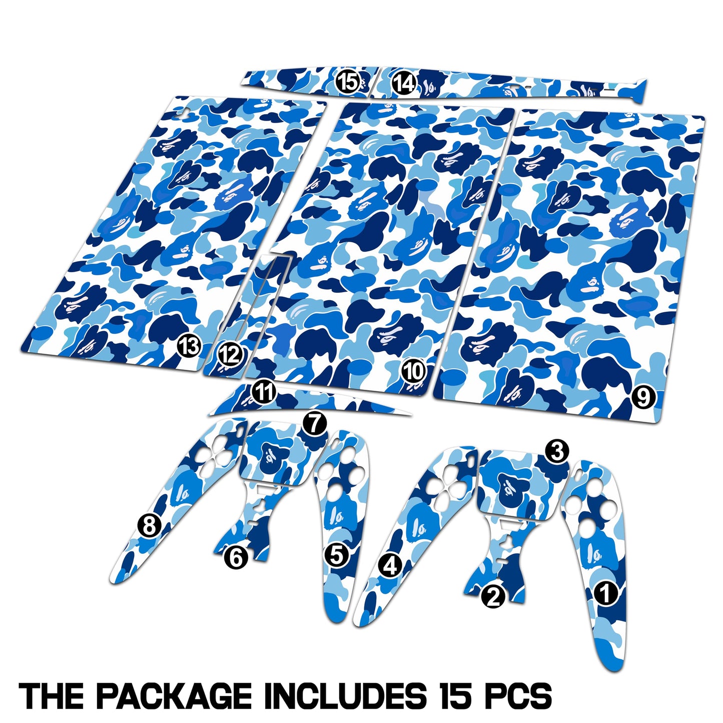 Skin Sticker for Game Console 5 Cover - Blue Camo, Compatible with Both Disc Edition & Digital Edition (not Slim Ver) - 2 Controller Skins & Console Skin - No Bubble, Full Protection, Removable
