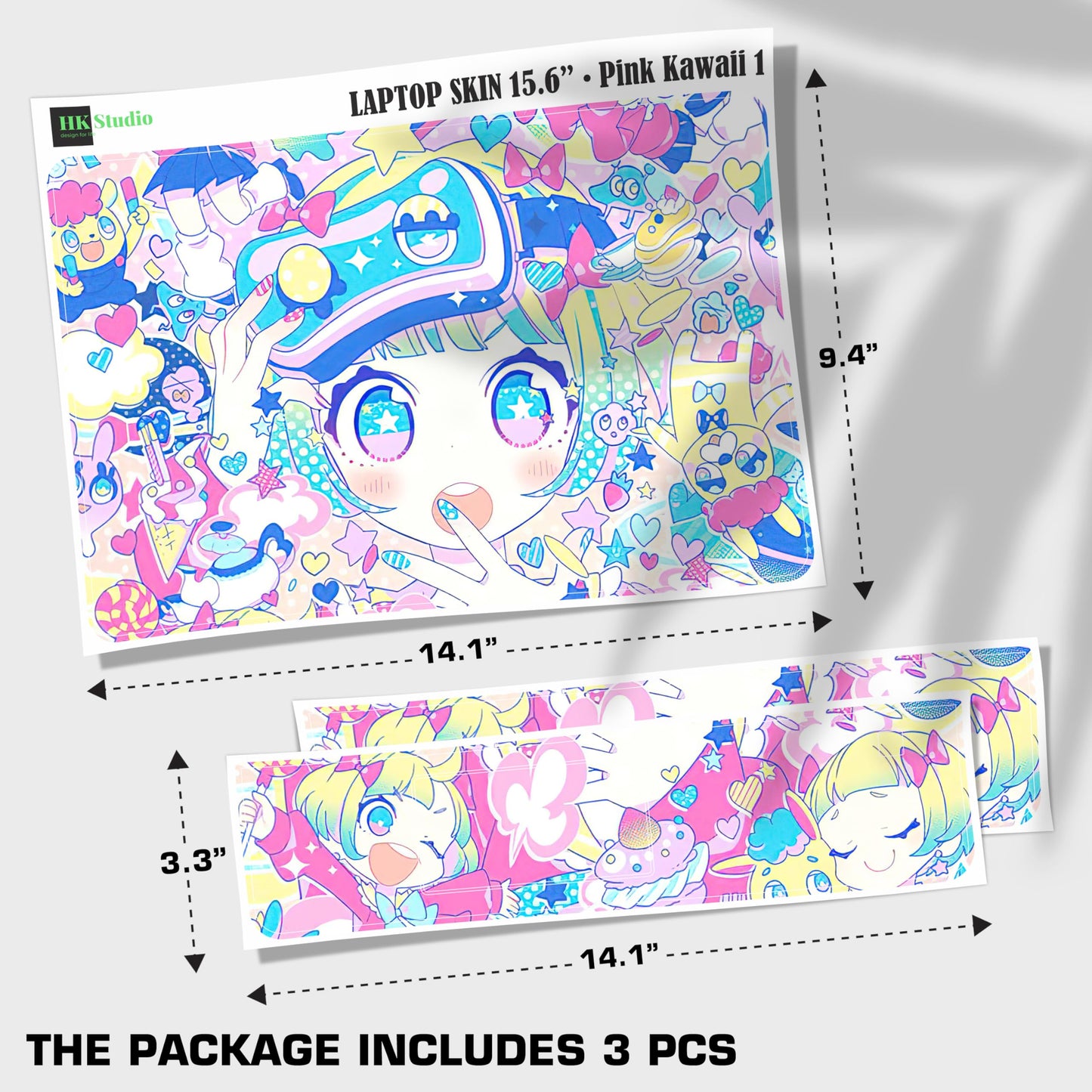 Laptop Skin Decal HP 15.6" - Kawaii Girl Laptop Cover Sticker No Cutting Required, No Bubble, Waterproof, Scratch Resistant - Including Wide Screen and Wrist Pad
