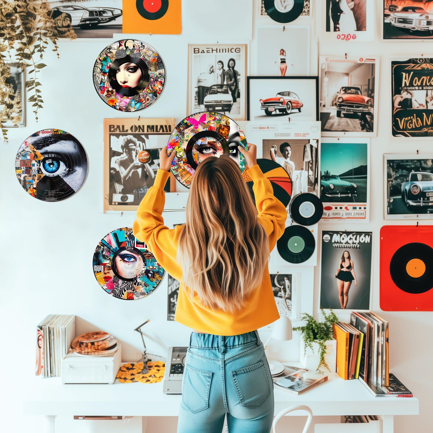 HK Studio Records Y2K Room Decor Aesthetic 12" Pack 4 - Dorm Decor, Downtown Girl Room Decor, Hippie Room Decor, Room Decor for Teen Girls