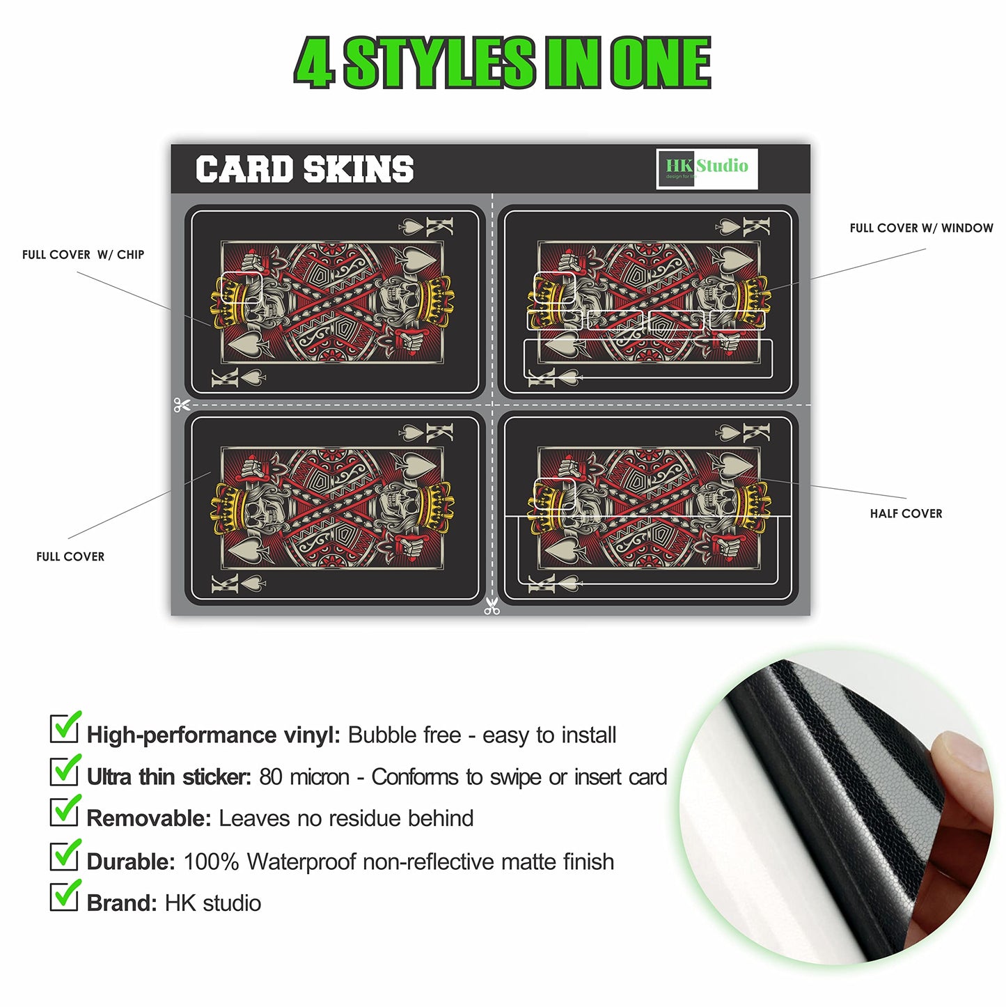 Debit Card Skin Cover Sticker - King of Heart 4Pcs Credit Card Sticker Protecting & Personalizing Bank, EBT, Metro, Key Card - No Bubble, Slim, Waterproof, Removable