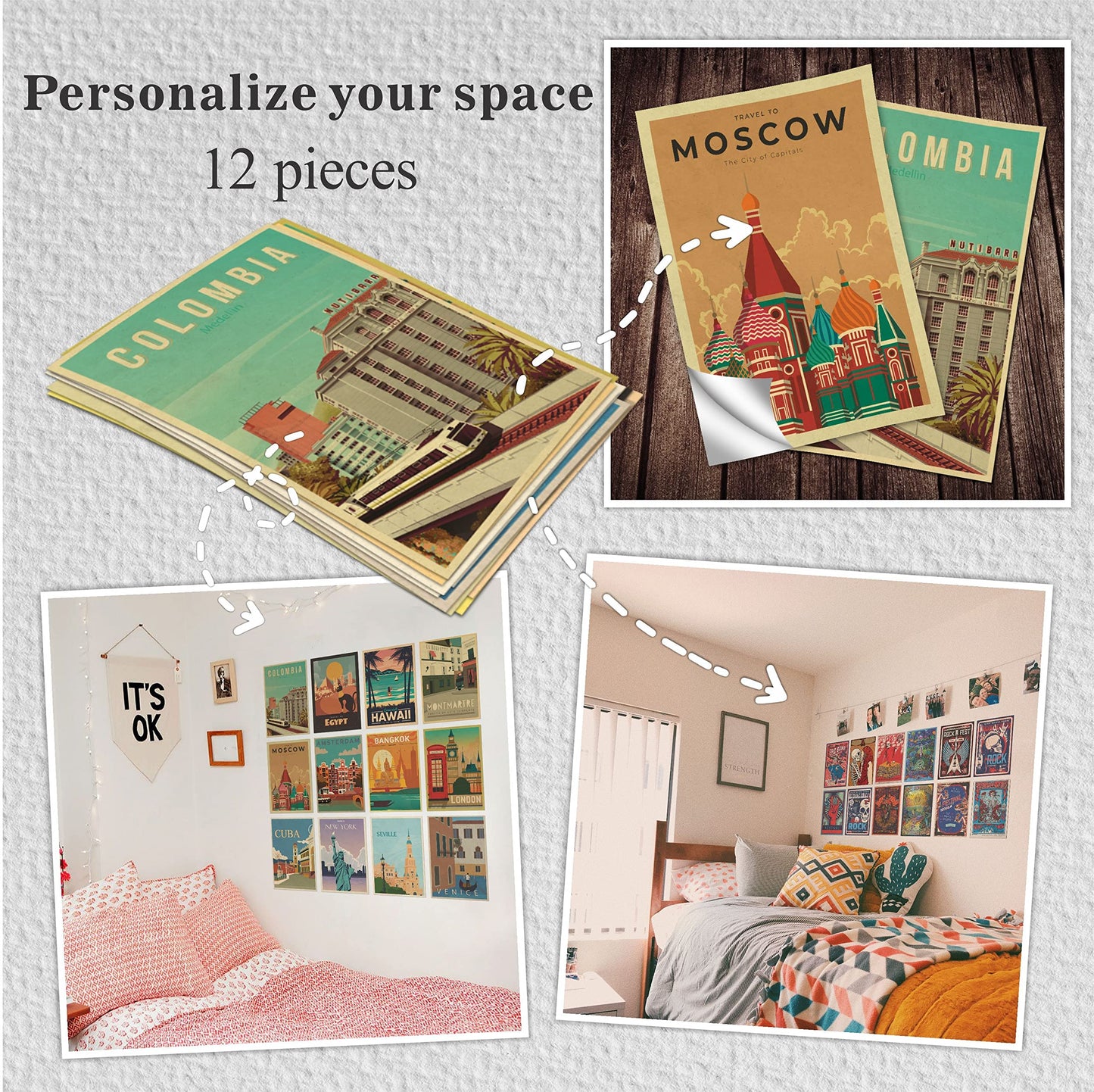 HK Studio Travel Decor City Wall Art - Travel Wall Art, Vintage Travel Posters