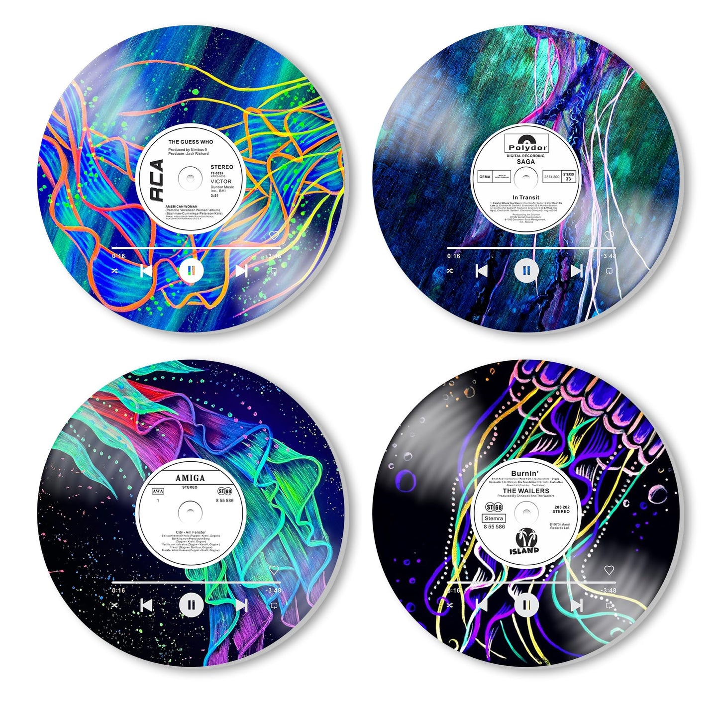 HK Studio Records Wall Decor Hippie Aesthetic 12" Pack 4 - Jellyfish for Dorm, Bedroom, Teen Room Decor - PVC (not Vinyl) Room Decor Aesthetic, Room Decor Y2K