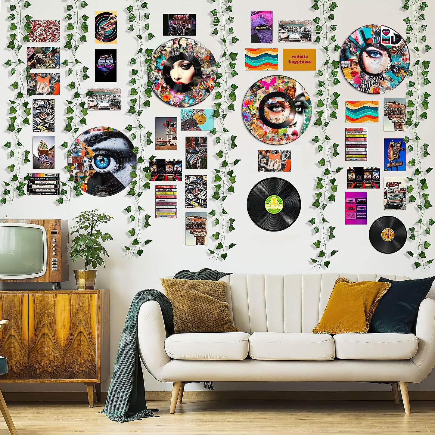 HK Studio Records Y2K Room Decor Aesthetic 12" Pack 4 - Dorm Decor, Downtown Girl Room Decor, Hippie Room Decor, Room Decor for Teen Girls