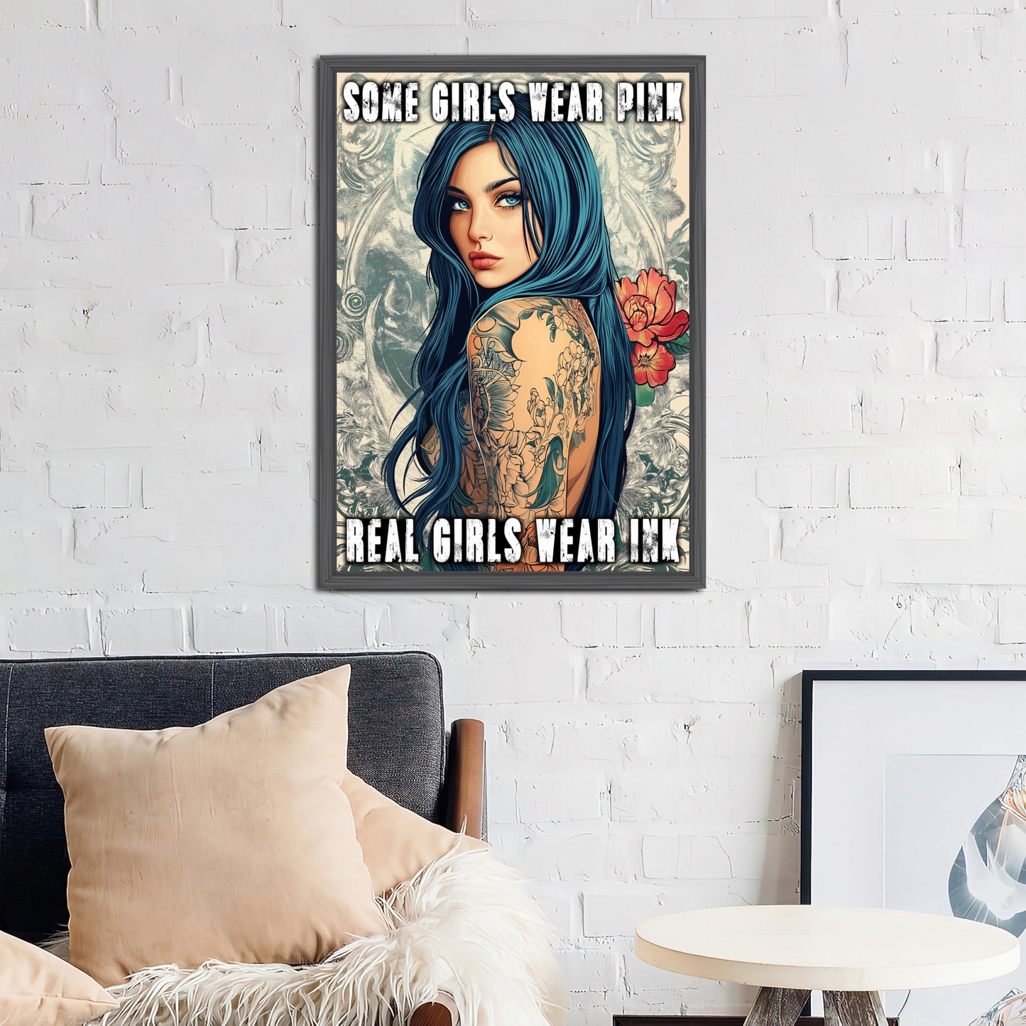 HK Studio Tattoo Decor Vintage Wall Art - Real Girls Wear Ink Tattoo Shop Decor, Tattoo Wall Art