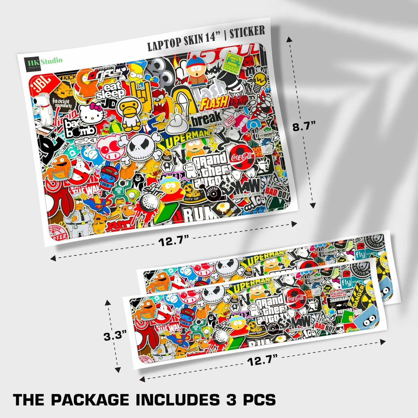 Laptop Skin Decal HP 14" - Sticker Bomb Laptop Cover Sticker No Cutting Required, No Bubble, Waterproof, Scratch Resistant - Including Wide Screen and Wrist Pad