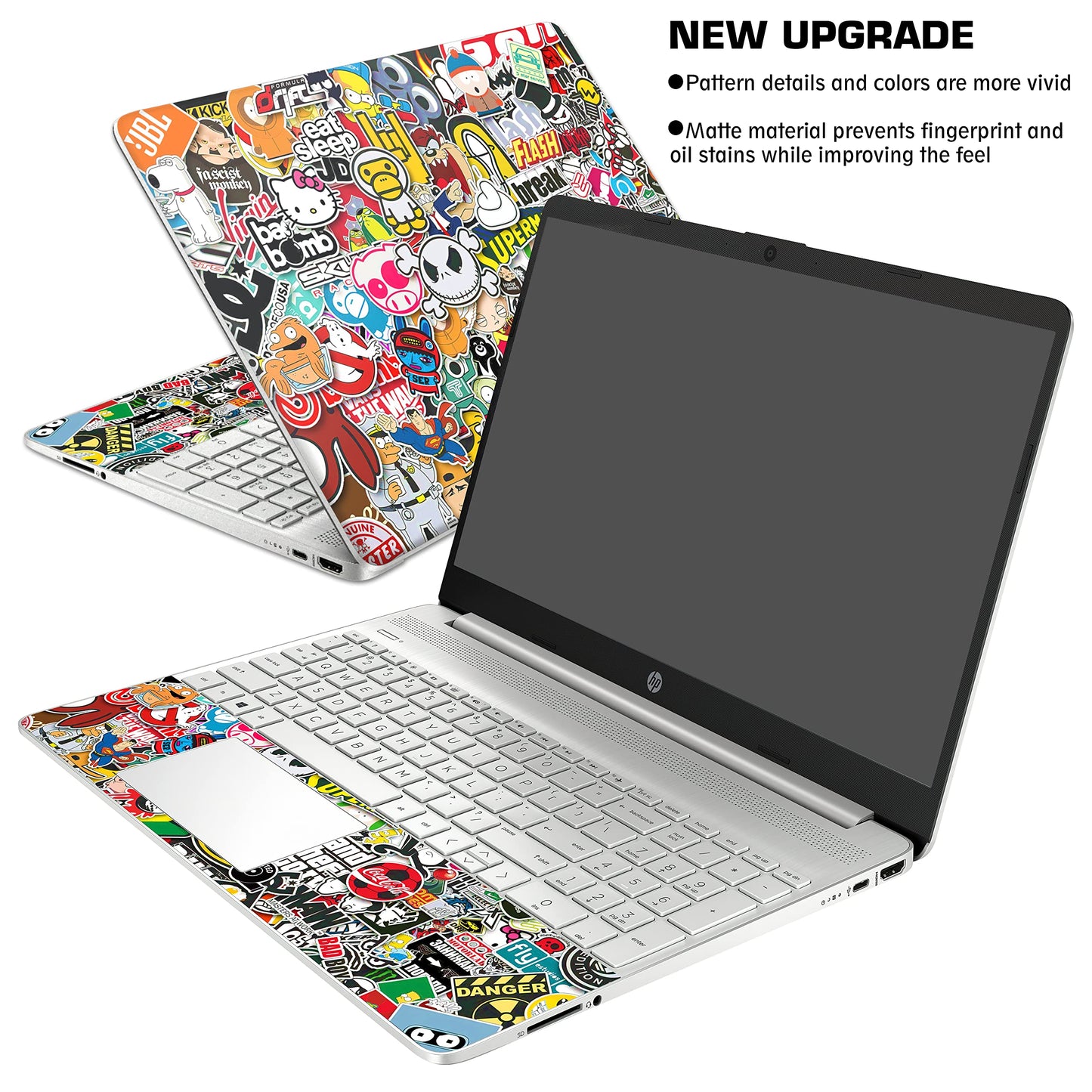 Laptop Skin Decal HP 15.6" - Sticker Bomb Laptop Cover Sticker No Cutting Required, No Bubble, Waterproof, Scratch Resistant - Including Wide Screen and Wrist Pad