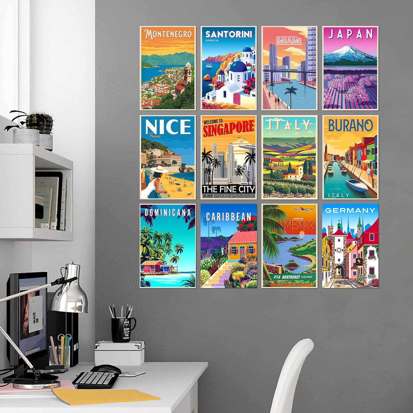HK Studio Travel Decor City Wall Art - Travel Wall Art, Vintage Travel Posters