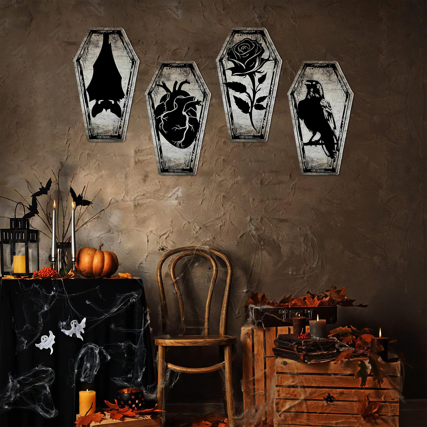 Gothic Decor Dark Academia Posters 10" x 16" Pack 4 - Illusion Framed Coffin Gothic Home Decor, Halloween Decor, Dorm Decor, Teen Room Decor