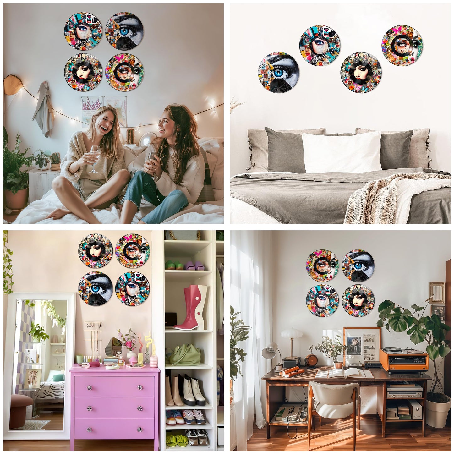 HK Studio Records Y2K Room Decor Aesthetic 12" Pack 4 - Dorm Decor, Downtown Girl Room Decor, Hippie Room Decor, Room Decor for Teen Girls