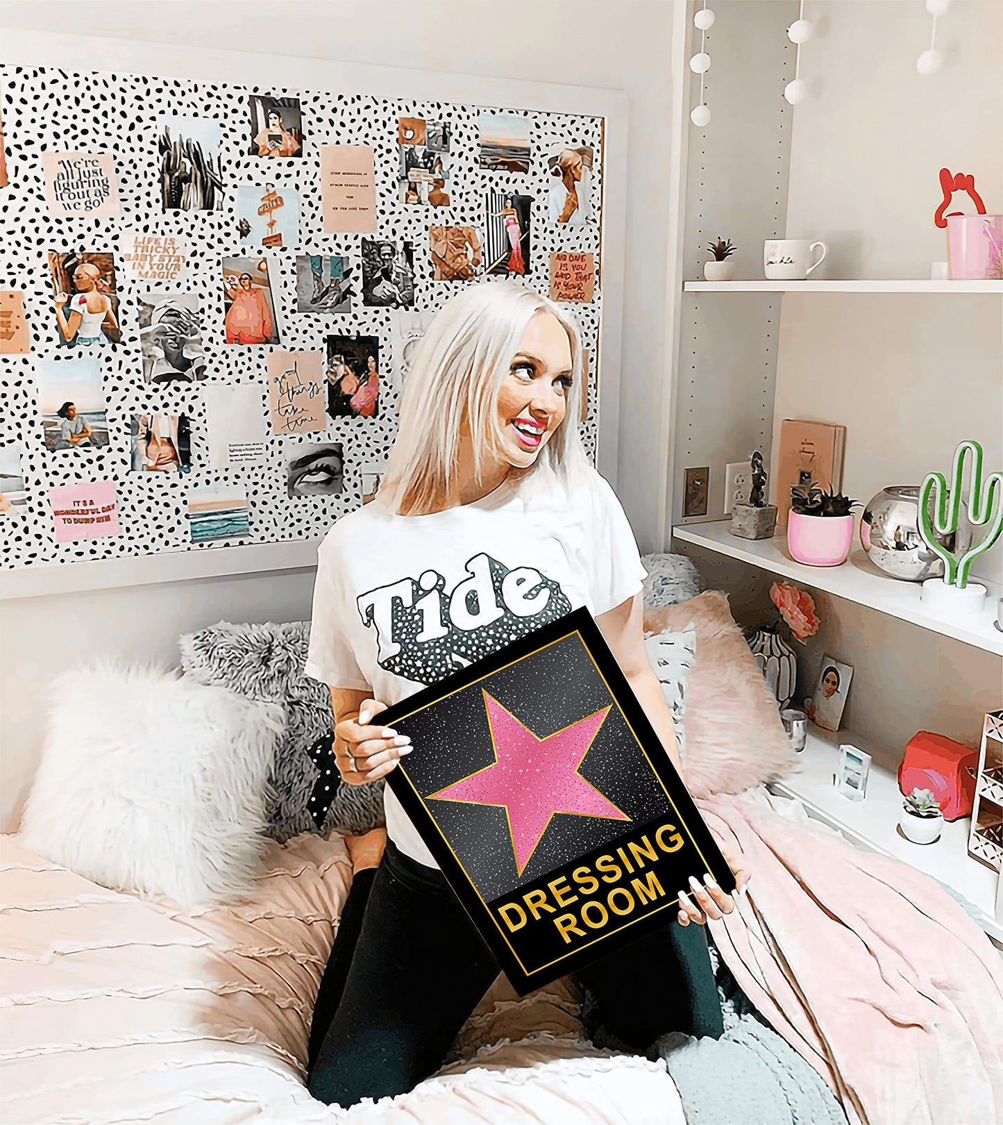 HK Studio Dressing Room Decor for Teen Girls 10" x 15" - Pink Star Y2K Room Decor Aesthetic